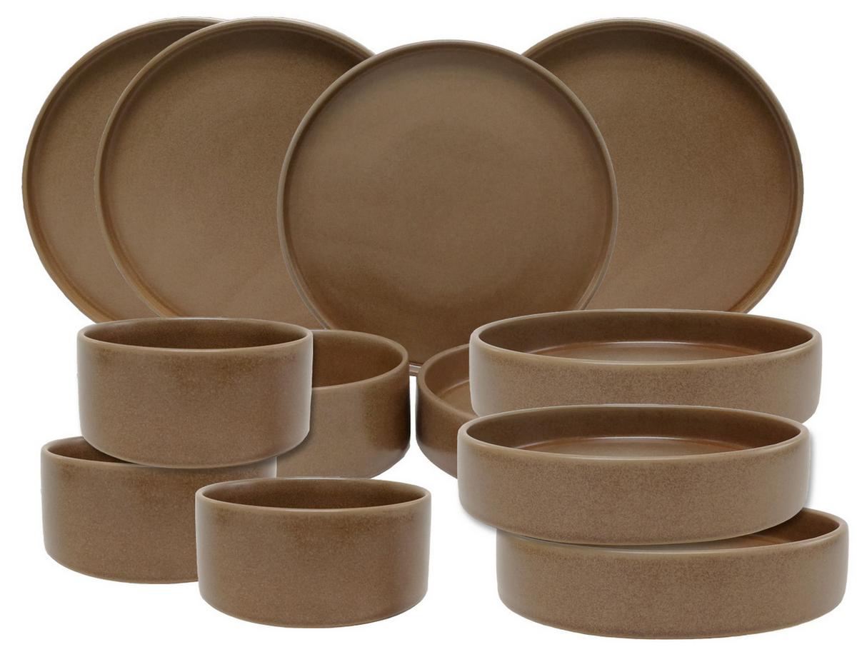 SERWIS OBIADOWO-ŚNIADANIOWY 20195 - brązowy, Trend, ceramika - Novel