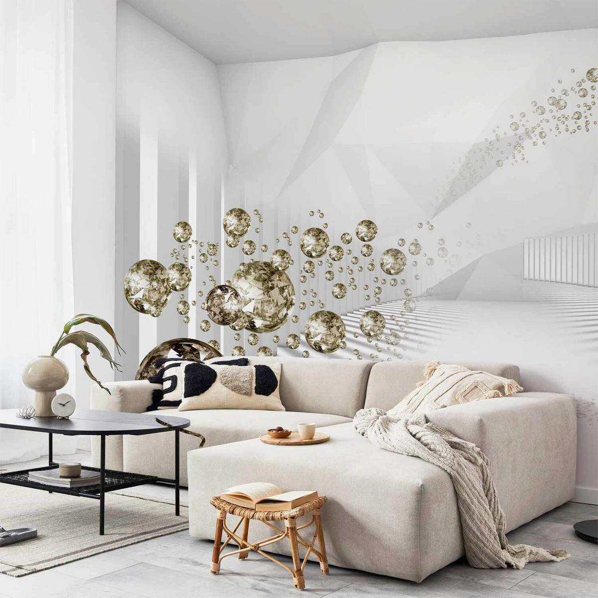 Fototapete Diamond Corridor Grau/Weiß - Weiß/Grau, LIFESTYLE, Textil (400/280cm) - artgeist
