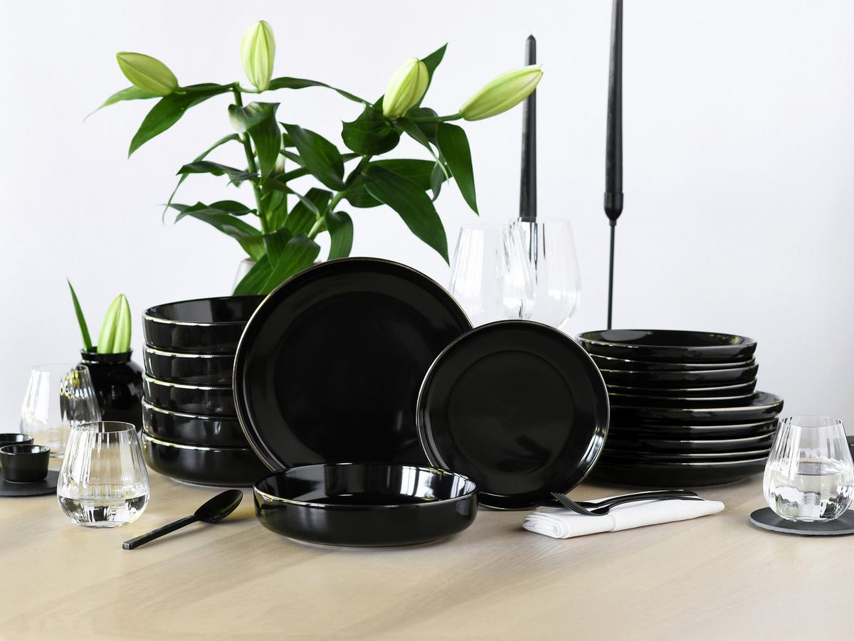 Serviciu de masă Nordic Festive 18/1 - auriu/negru, Basics, ceramică - Creatable