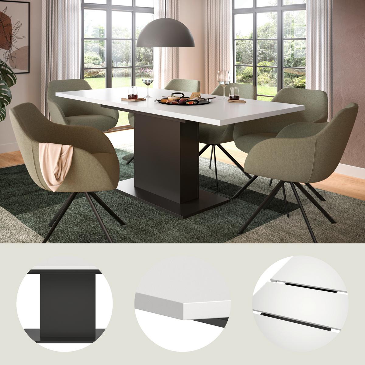 ESSTISCH MARLON 150 AZ - Weiss/Grau, Konventionell, Holzwerkstoff (150-190/76/90cm) - MID.YOU