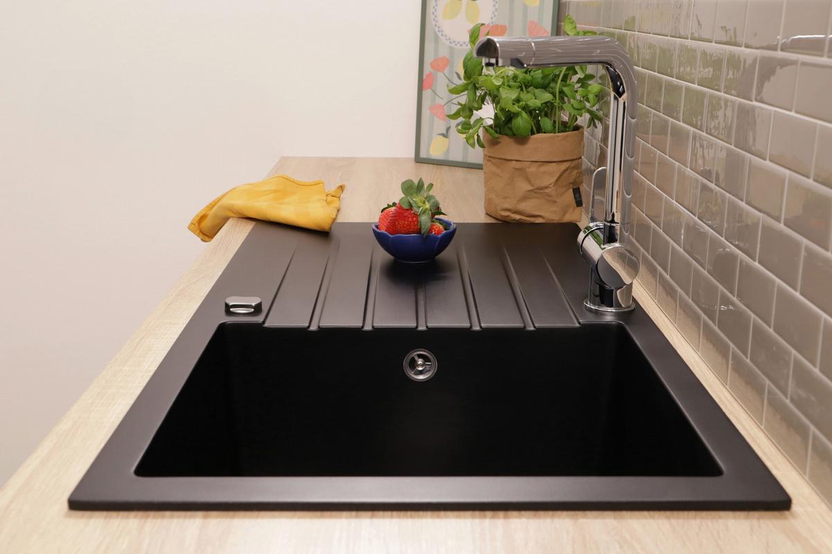 Spüle Almonto Schwarz - Schwarz, Trend, Stein (86/22/50cm) - Respekta