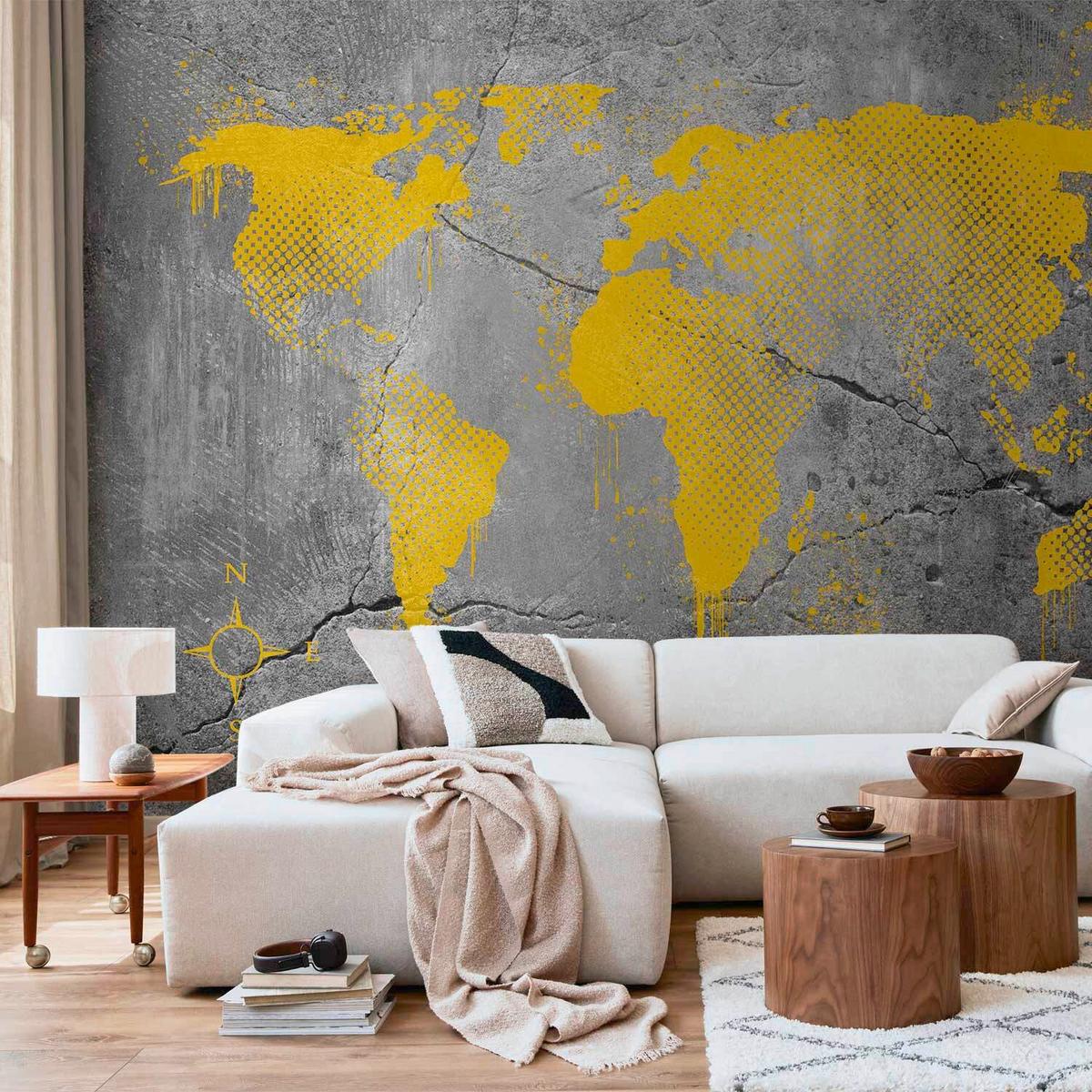 Fototapeta Painted World, 300x210cm - rumena/siva, Trendi, tekstil (300/210cm) - artgeist