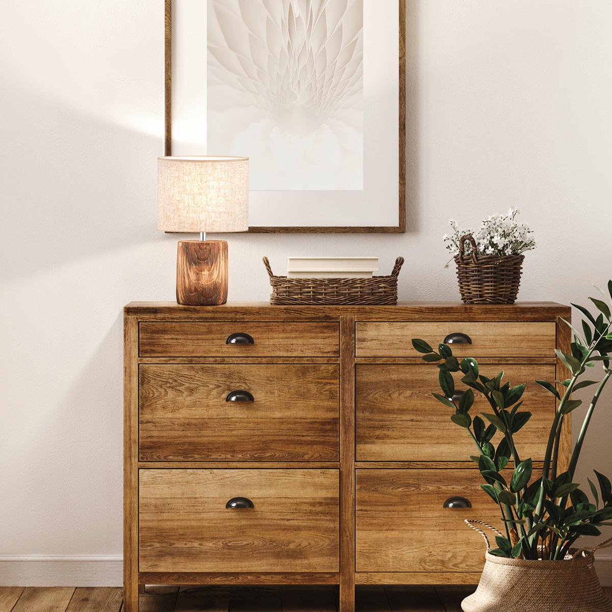 LAMPA STOŁOWA 50586 - kolor piaskowy/brązowy, Natur, kamień/tkanina (20/35cm) - Fischer & Honsel