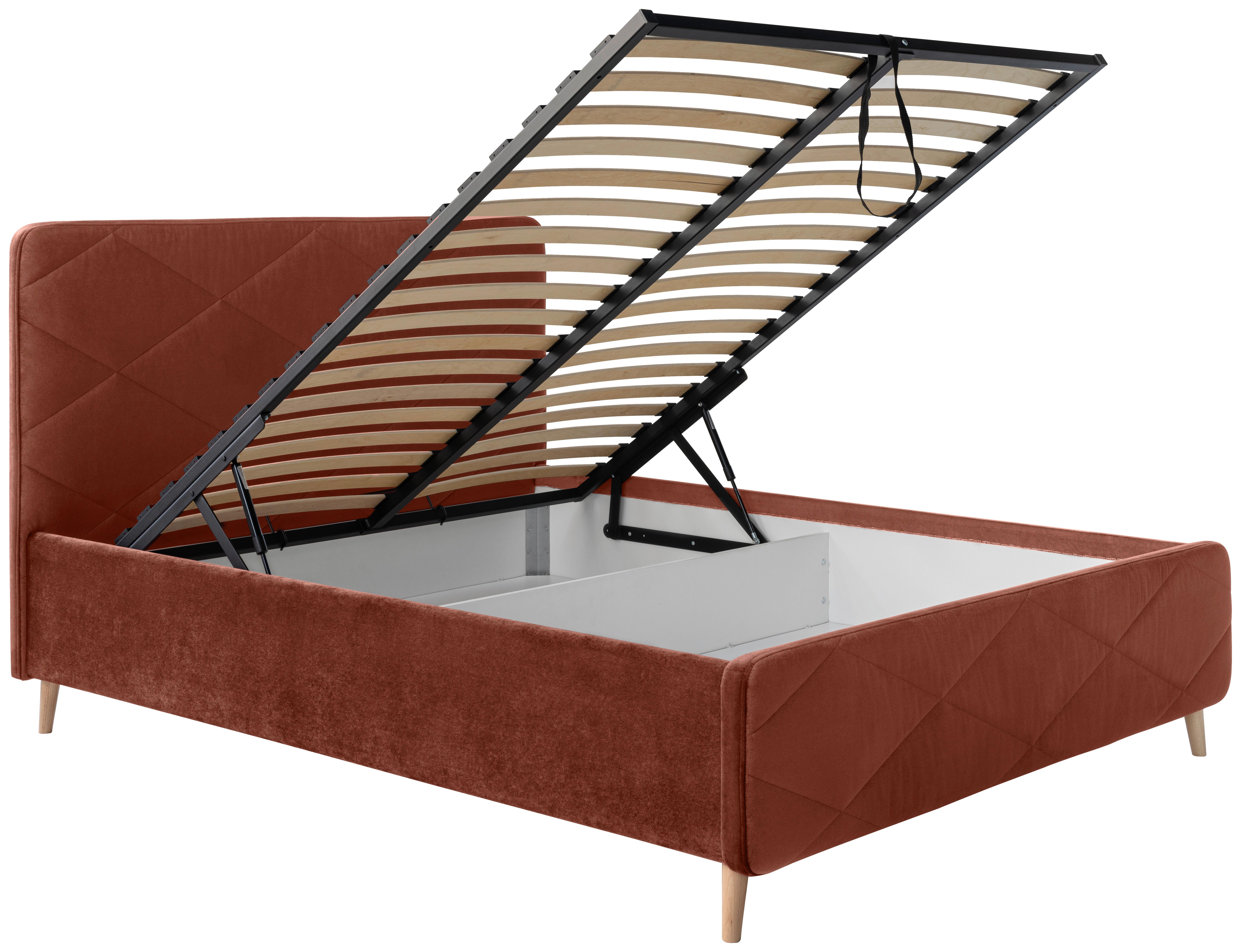 Tapecirani Krevet Rubby - boje hrđe/boje bukve, Moderno, drvni materijal/drvo (140/200cm) - Based