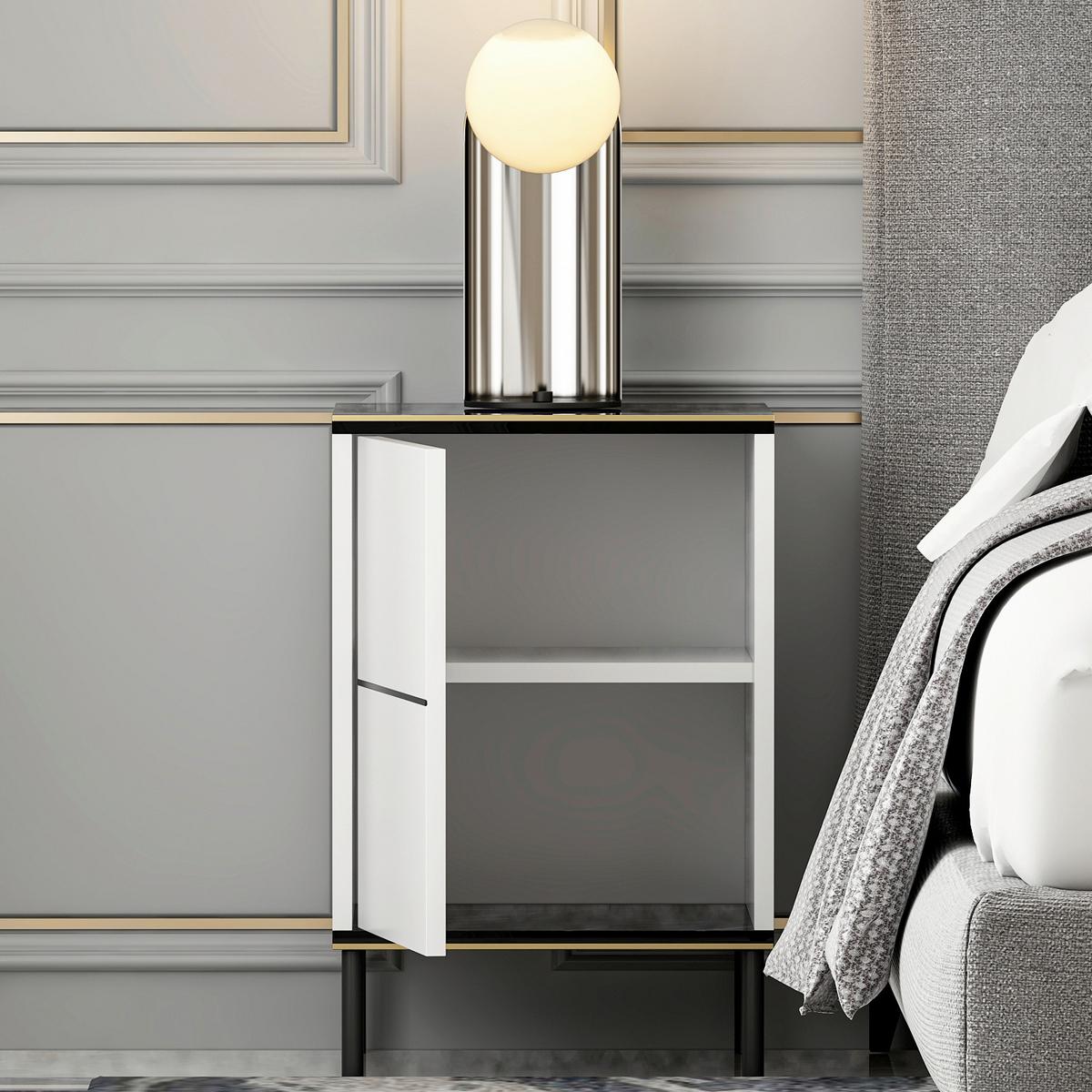 NACHTTISCH IMAJ NACHTTISCH - Weiss/Schwarz, Design, Holzwerkstoff/Metall (40/60/35cm) - Livetastic