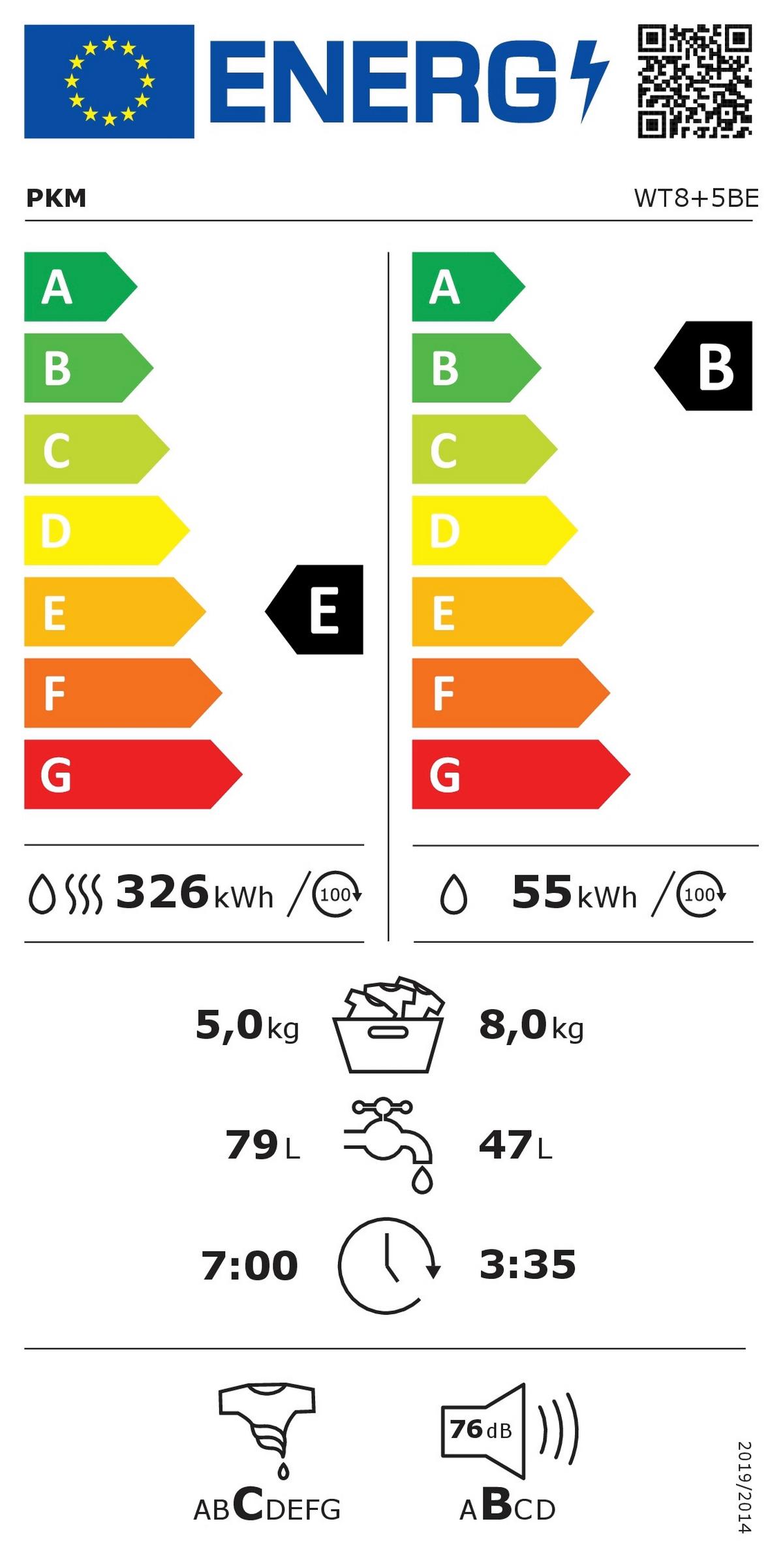 Waschtrockner WT8+5BE Weiß - Weiß, Trend, Kunststoff/Metall (60/84,7/52cm) - PKM