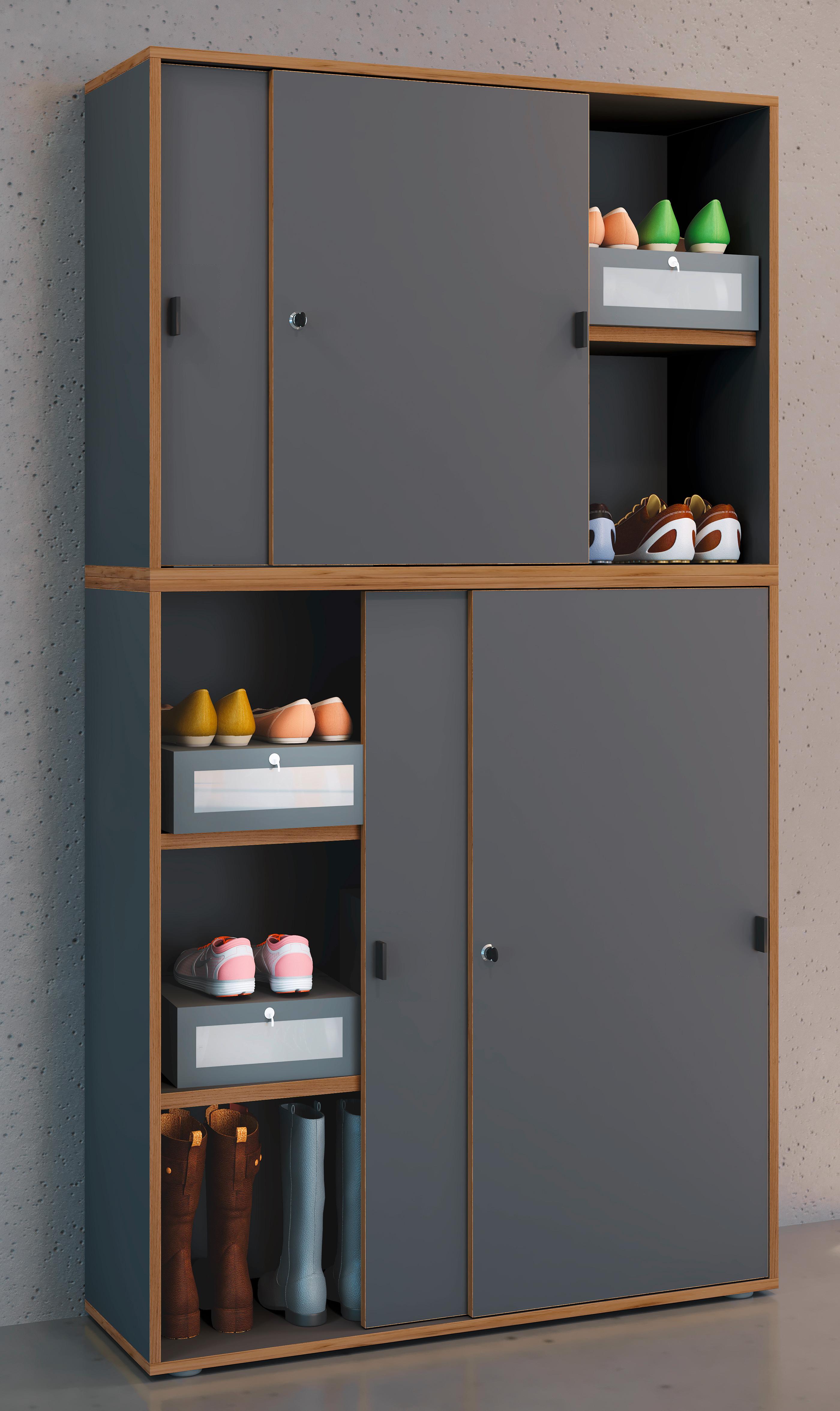 SCHUHSCHRANK SALIA - Honigeiche/Anthrazit, Design, Holzwerkstoff/Kunststoff (100/183/37cm) - MID.YOU