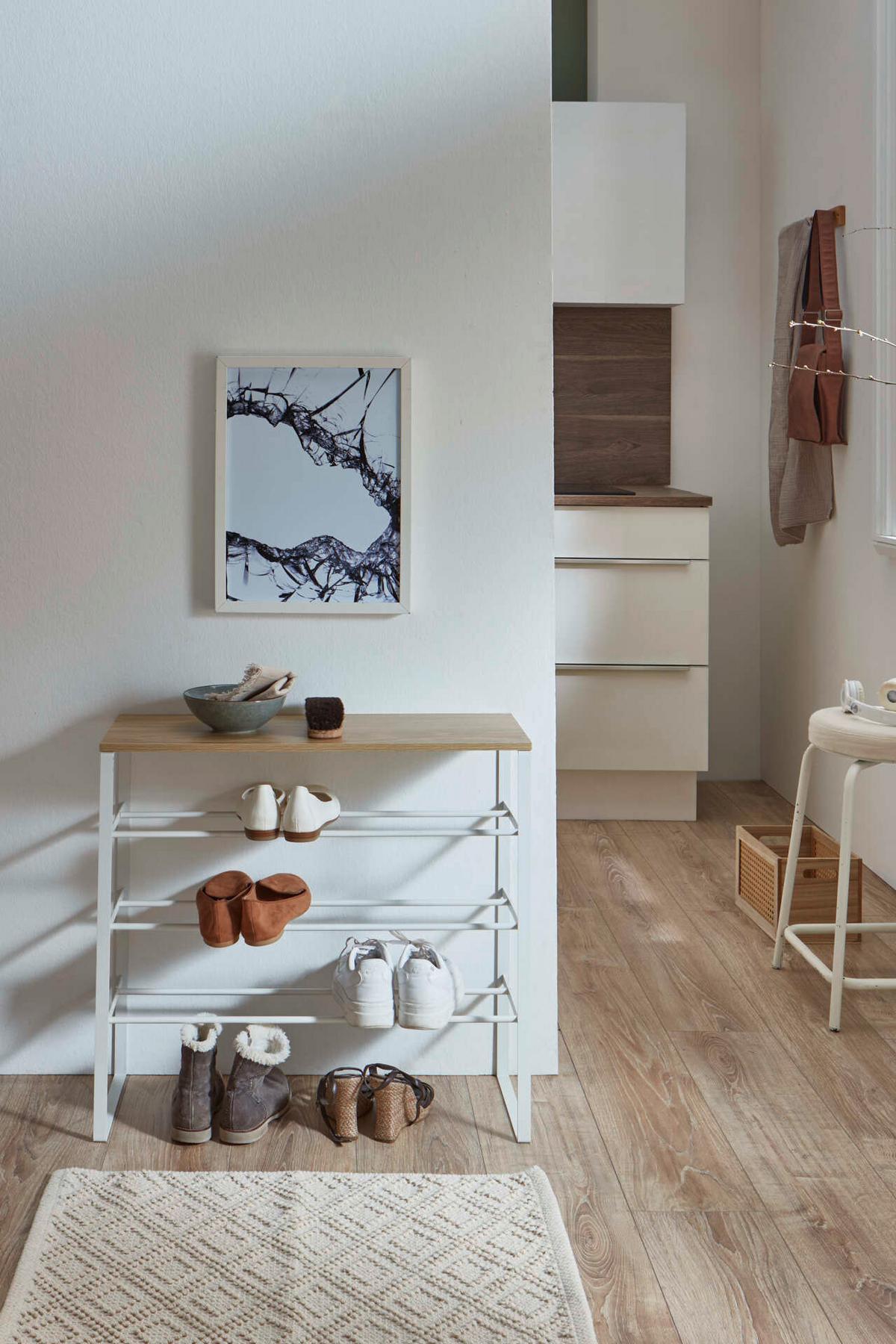 Regal Za Čevlje Lemgo, Barva Hrasta, Bela - hrast artisan, Design, kovina/leseni material (66/61/25cm) - MID.YOU