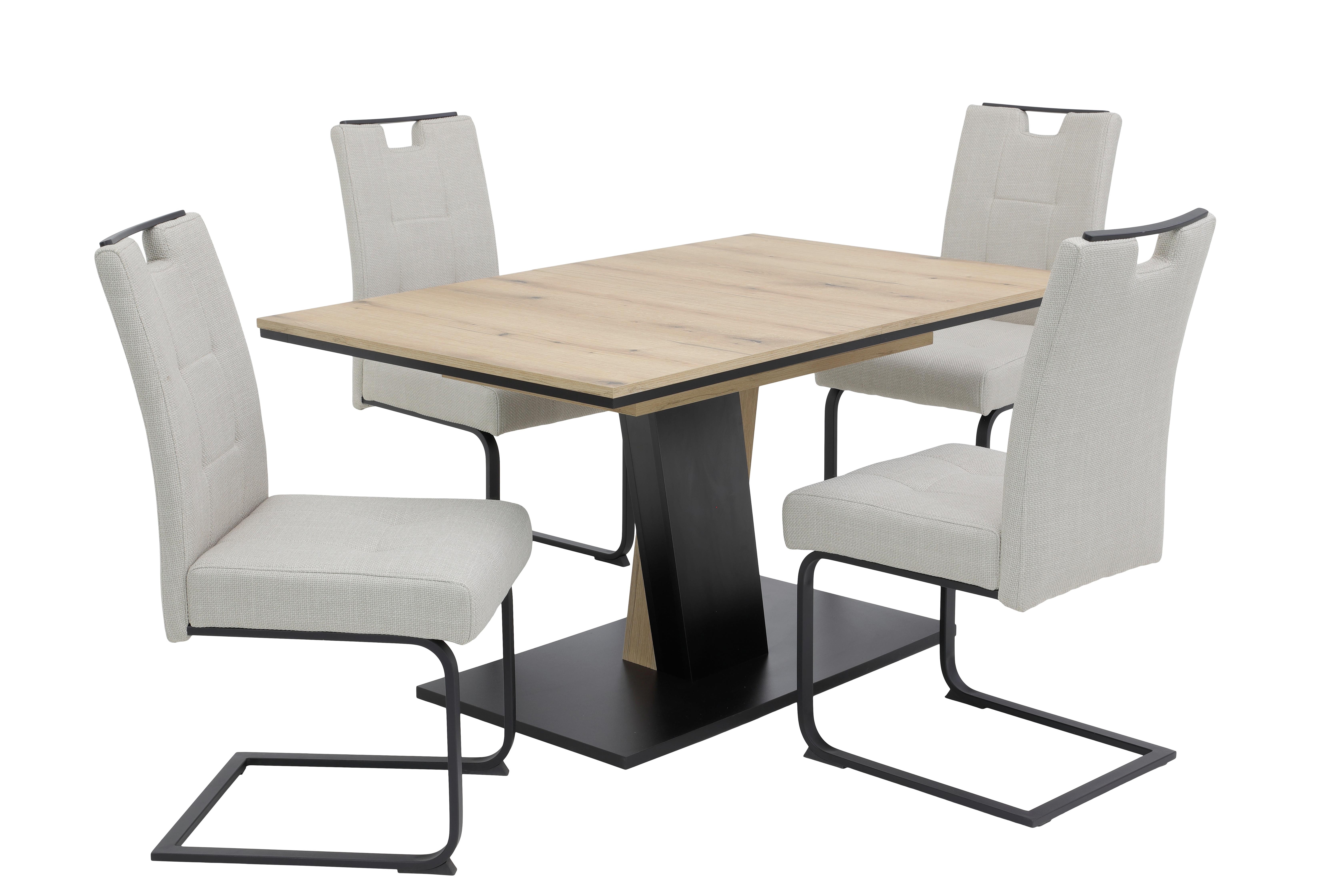 TISCHGRUPPE BEKE G - Eichefarben/Beige, MODERN, Holzwerkstoff/Textil (140 - 180/76/90cm) - MID.YOU