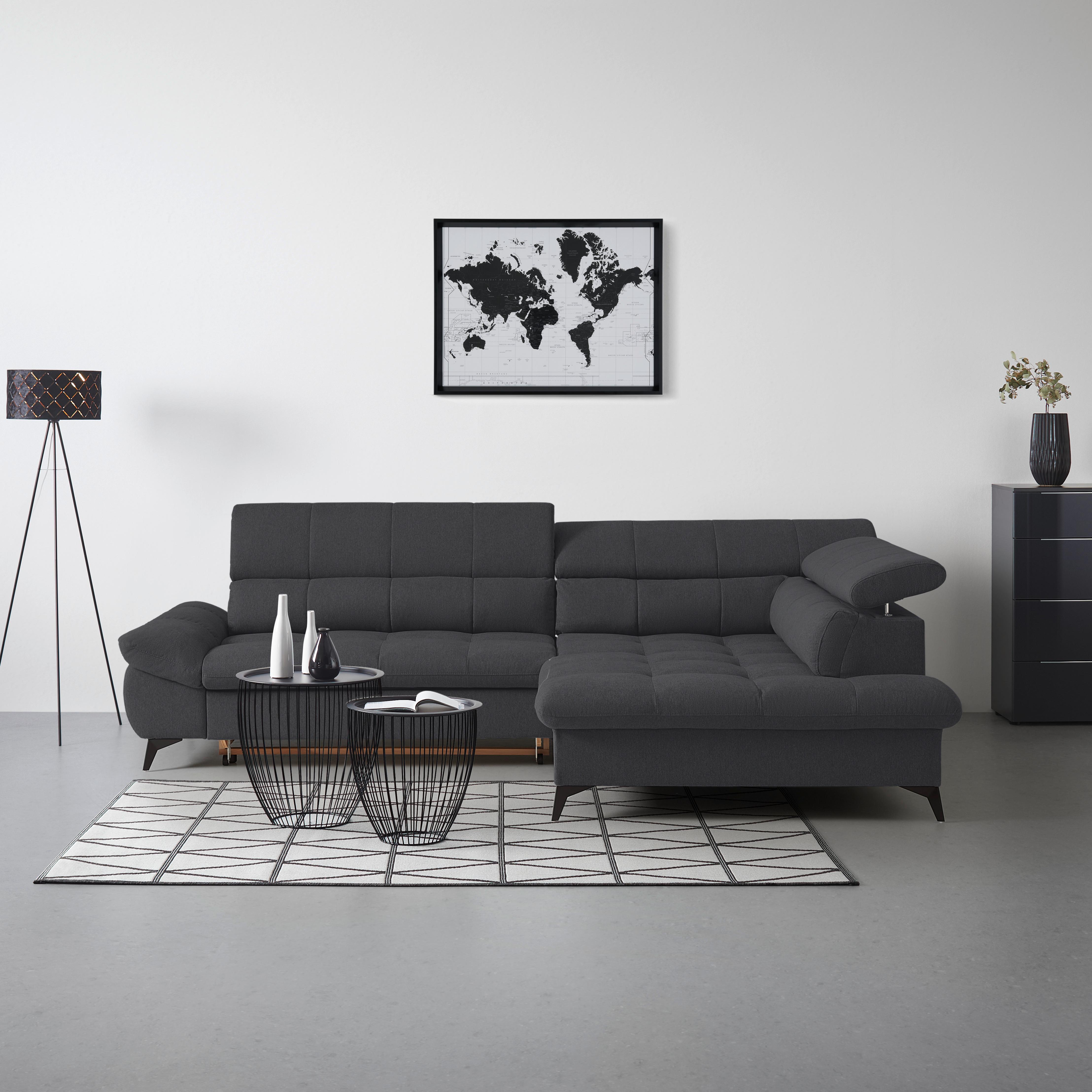 Wohnlandschaft Alberto Schwarz - Schwarz, MODERN, Textil/Metall (201/78/296cm) - Mömax