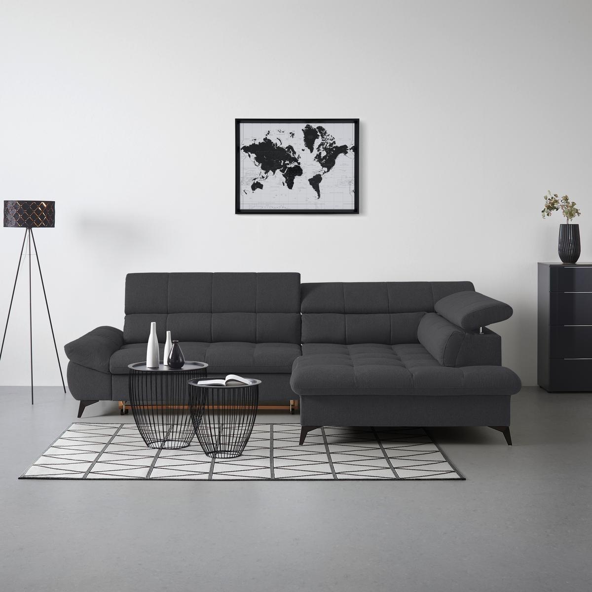 Wohnlandschaft Alberto Schwarz - Schwarz, MODERN, Textil/Metall (296/201cm) - Mömax