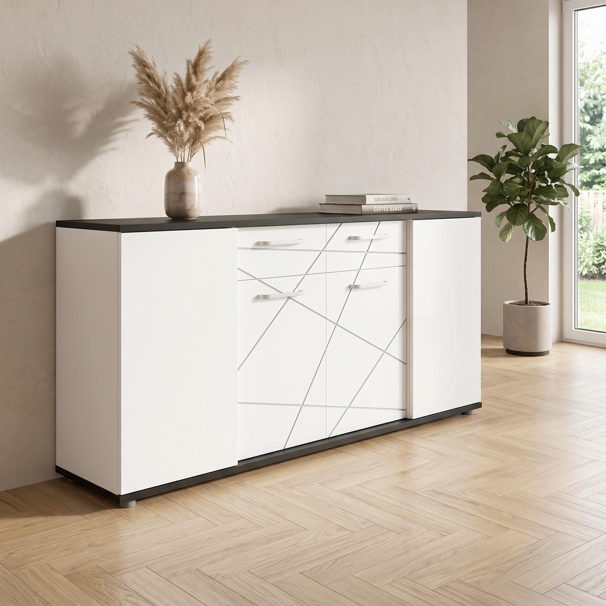 Komoda Venezia - tamni hrast/bela visoki sjaj, Moderno, metal/pločasti materijal (181,8/87,4/40cm) - Modern Living