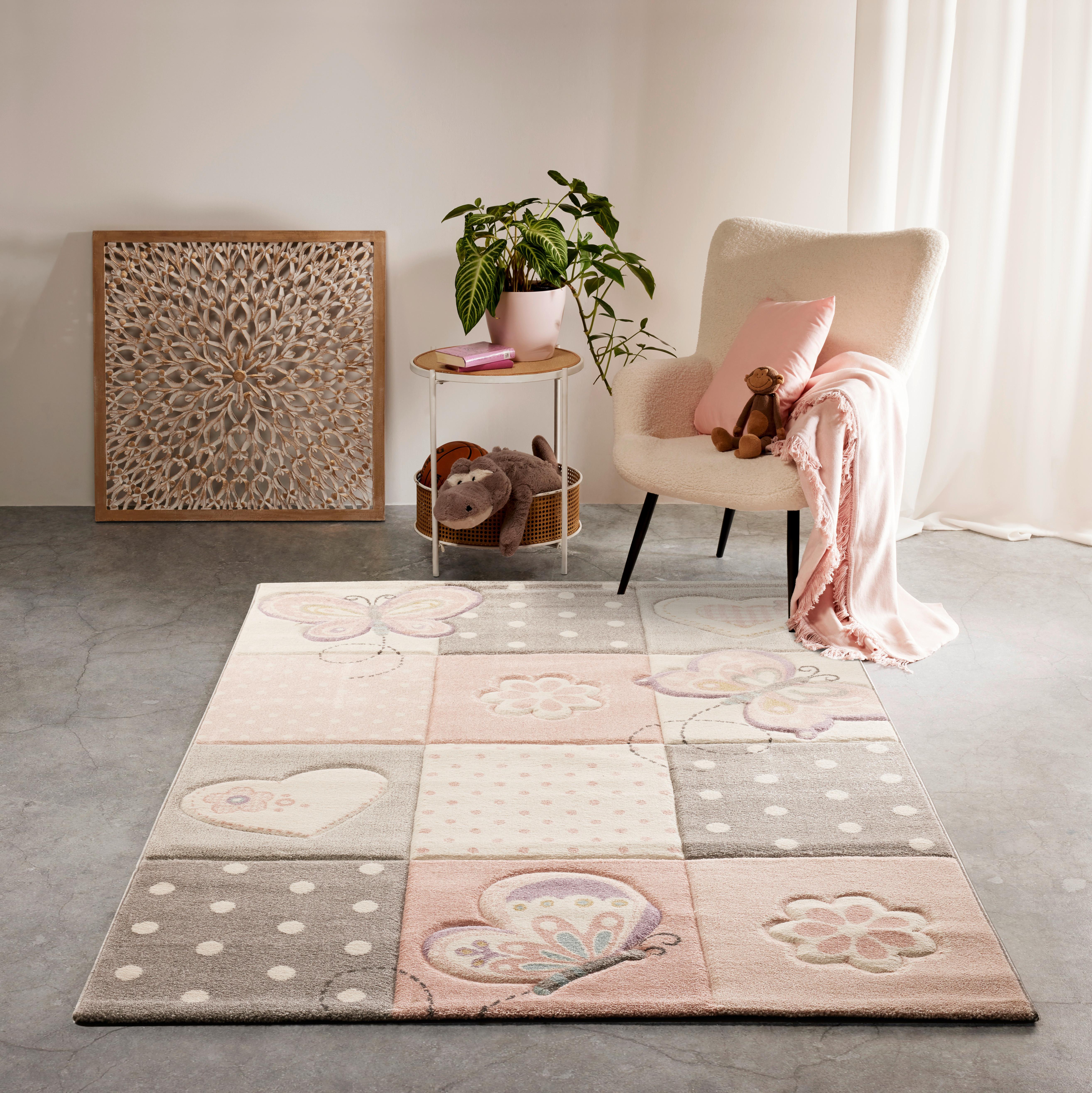 Kinderteppich Butterfly 2 in Rosa ca. 160x230cm - Rosa, ROMANTIK / LANDHAUS, Textil (160/230cm) - Mömax