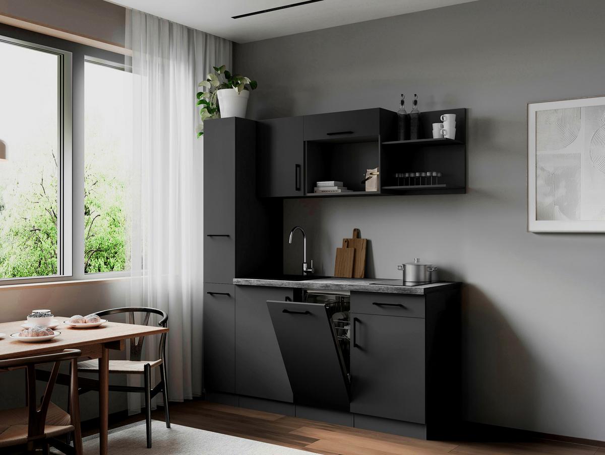Küchenblock Oliver m. Geräten Grau - Grau, Trend, Holzwerkstoff/Metall (175cm) - Respekta