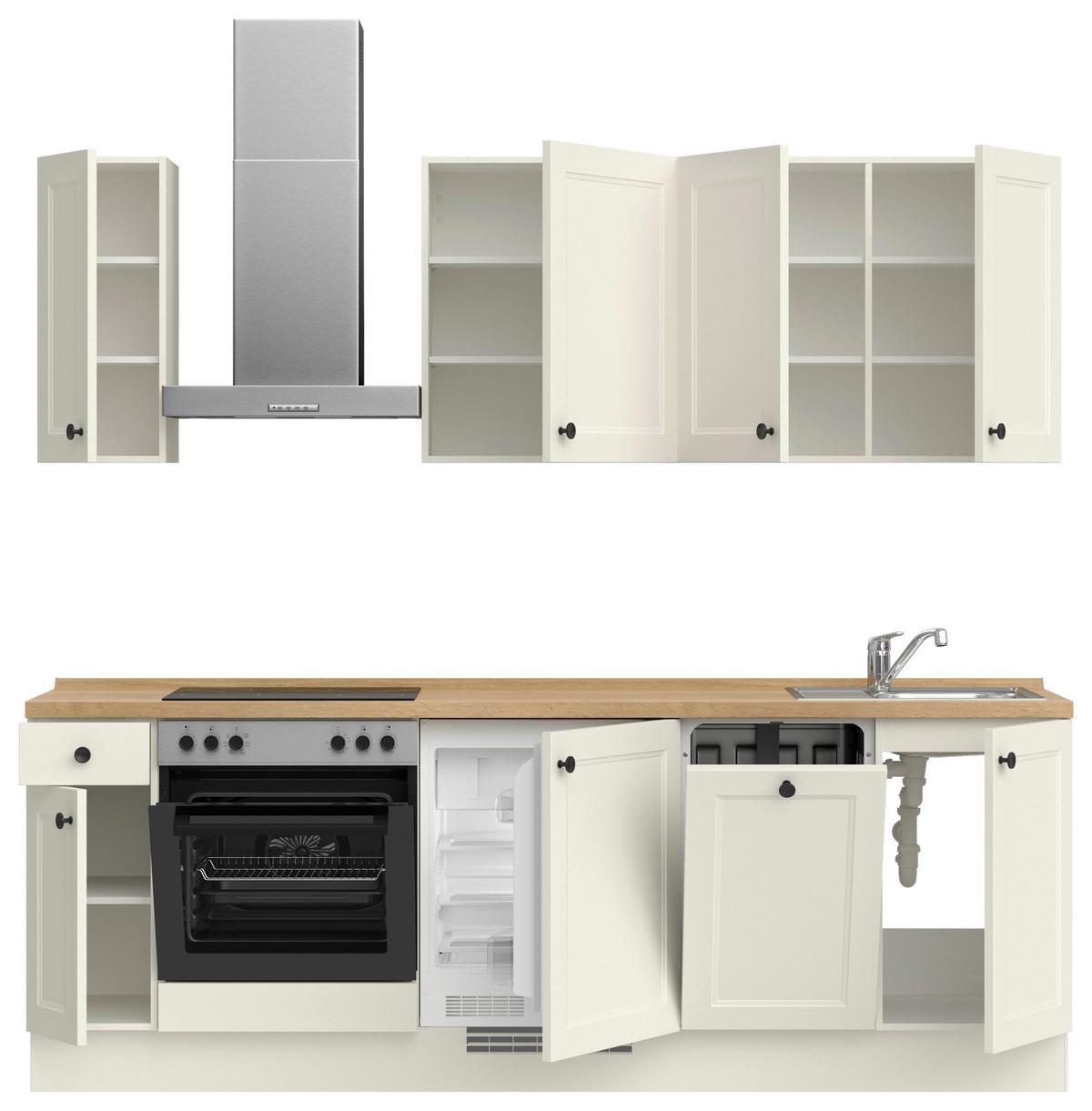 Küchenblock Cascada Low m. Geräten Weiß - Eichefarben/Schwarz, MODERN, Holzwerkstoff/Metall (240cm) - Nobilia