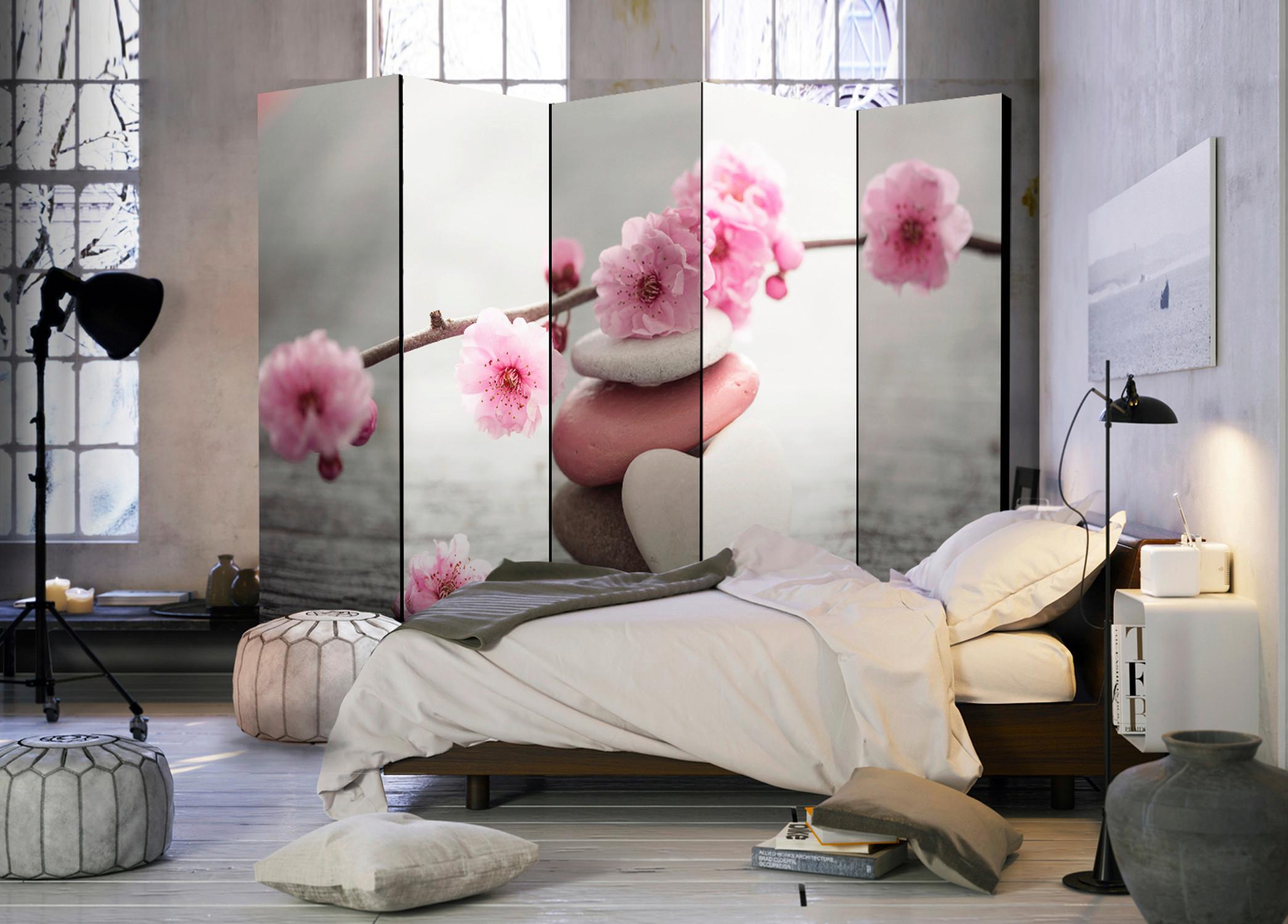 Paravan Zen Flower Ii, 5-Delni, Dvostranski - pink/biserna, Basics, tekstil/les (225/172/3cm) - artgeist