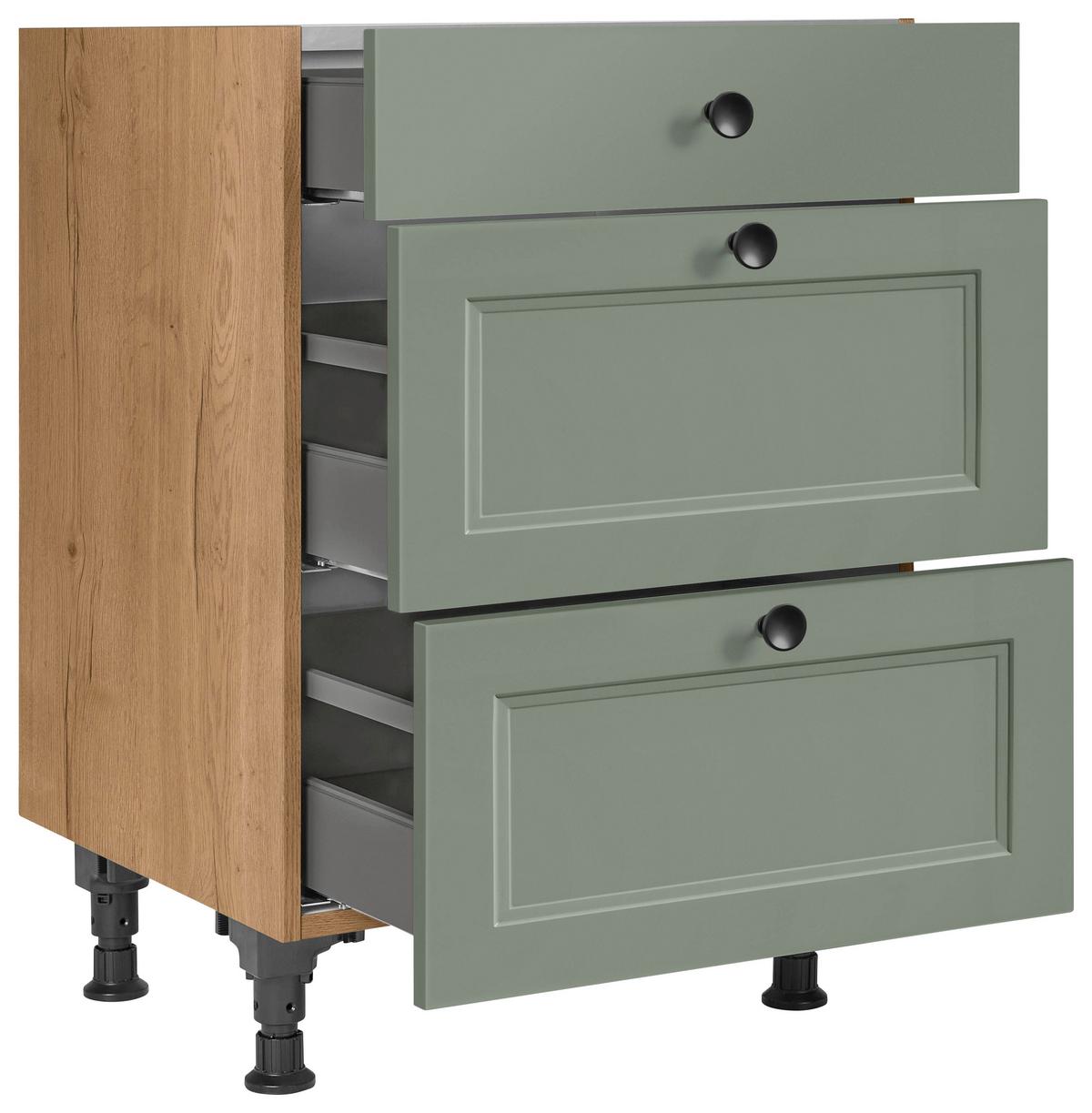 Schubkastenunterschrank Cascada Grün - Eichefarben/Schwarz, MODERN, Holzwerkstoff/Metall (60/87/56cm) - Nobilia