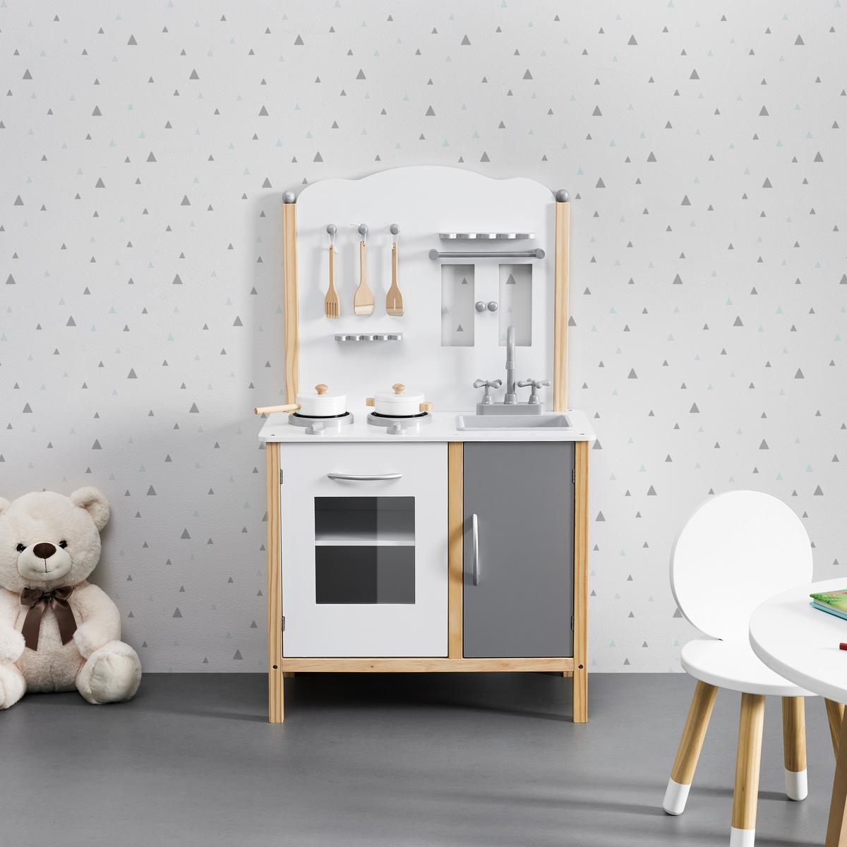 Kinderküche Molly Grau/Weiß Echtholz/MDF - Weiß/Grau, MODERN, Holz (60/100/30cm) - Bessagi Kids