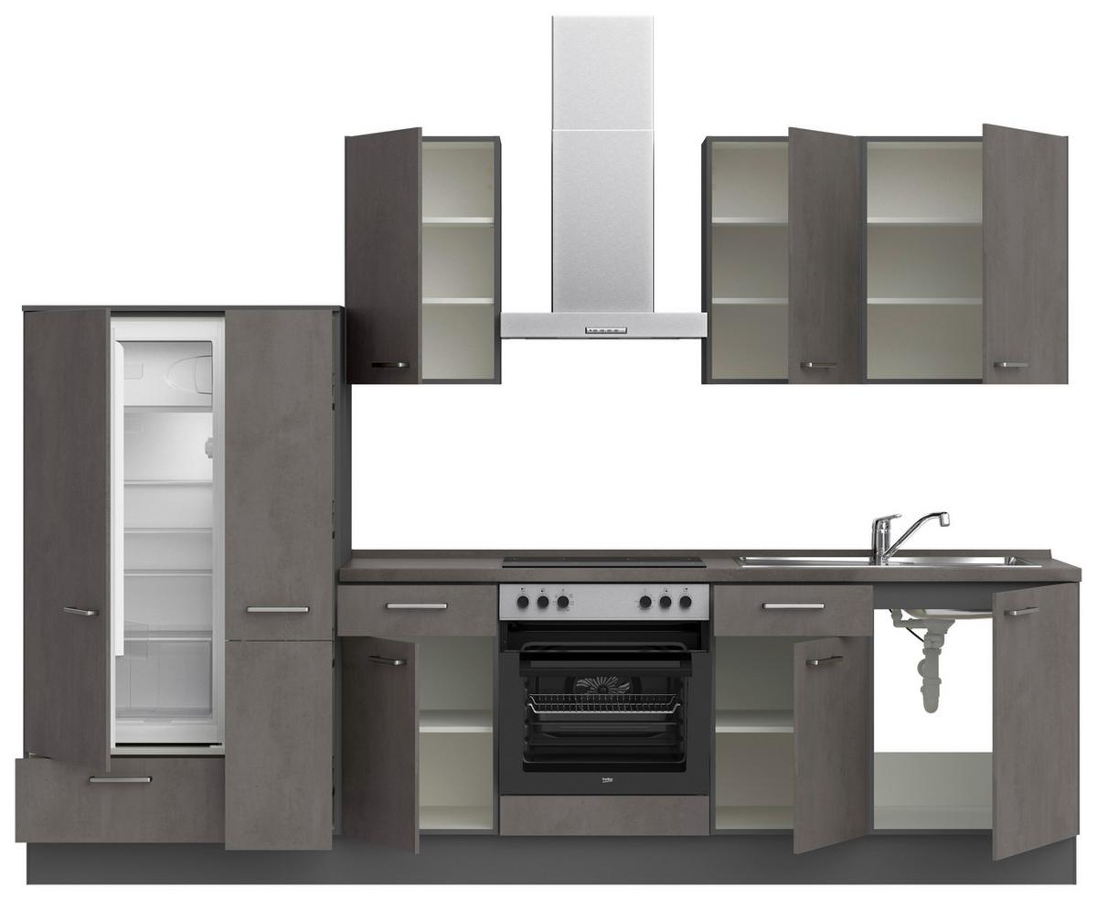 Küchenblock Riva Low m. Geräten Schieferfarben - Schieferfarben/Edelstahlfarben, MODERN, Holzwerkstoff/Metall (300cm) - Nobilia