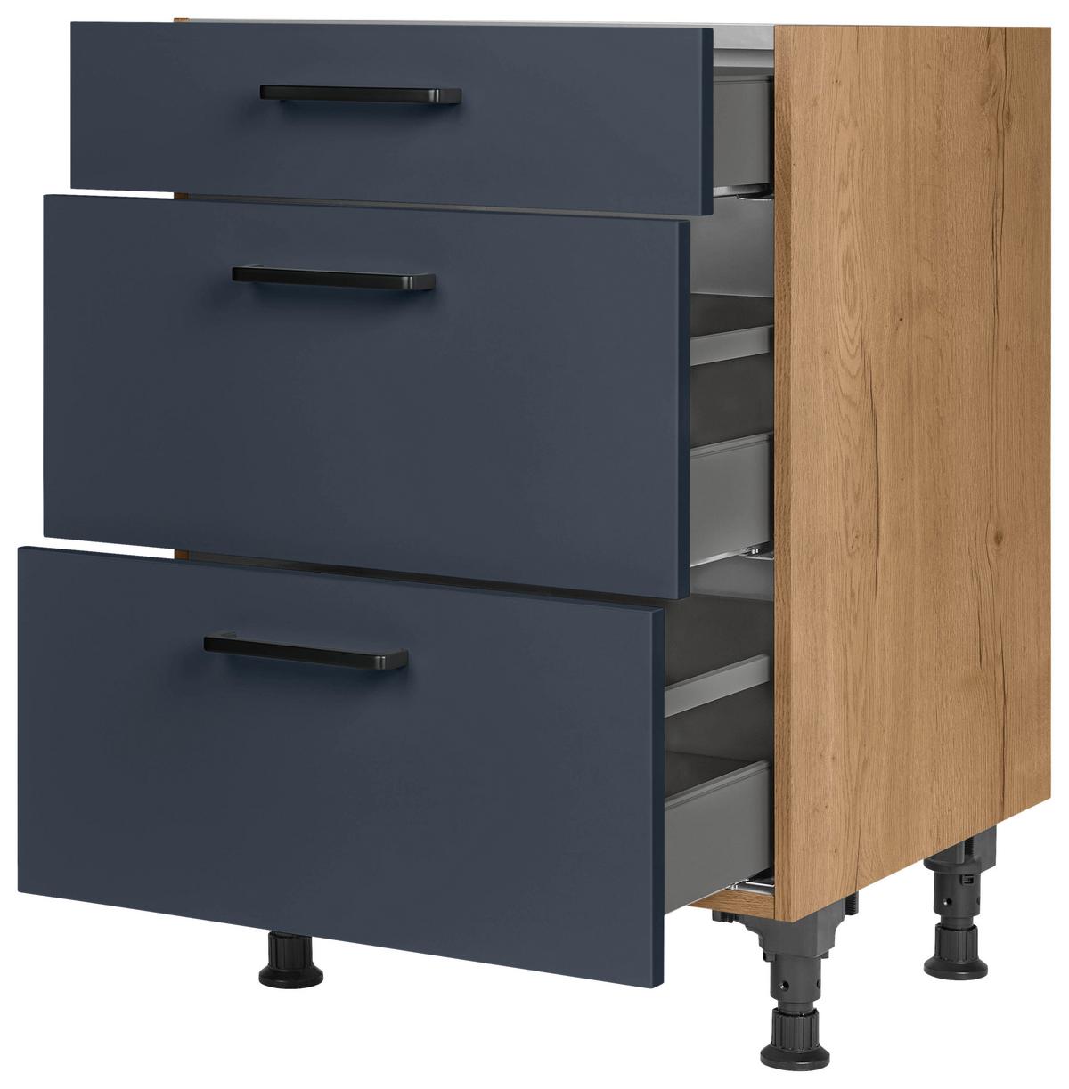 Schubkastenunterschrank Easytouch Blau - Blau/Eichefarben, MODERN, Holzwerkstoff/Metall (60/87/56cm) - Nobilia