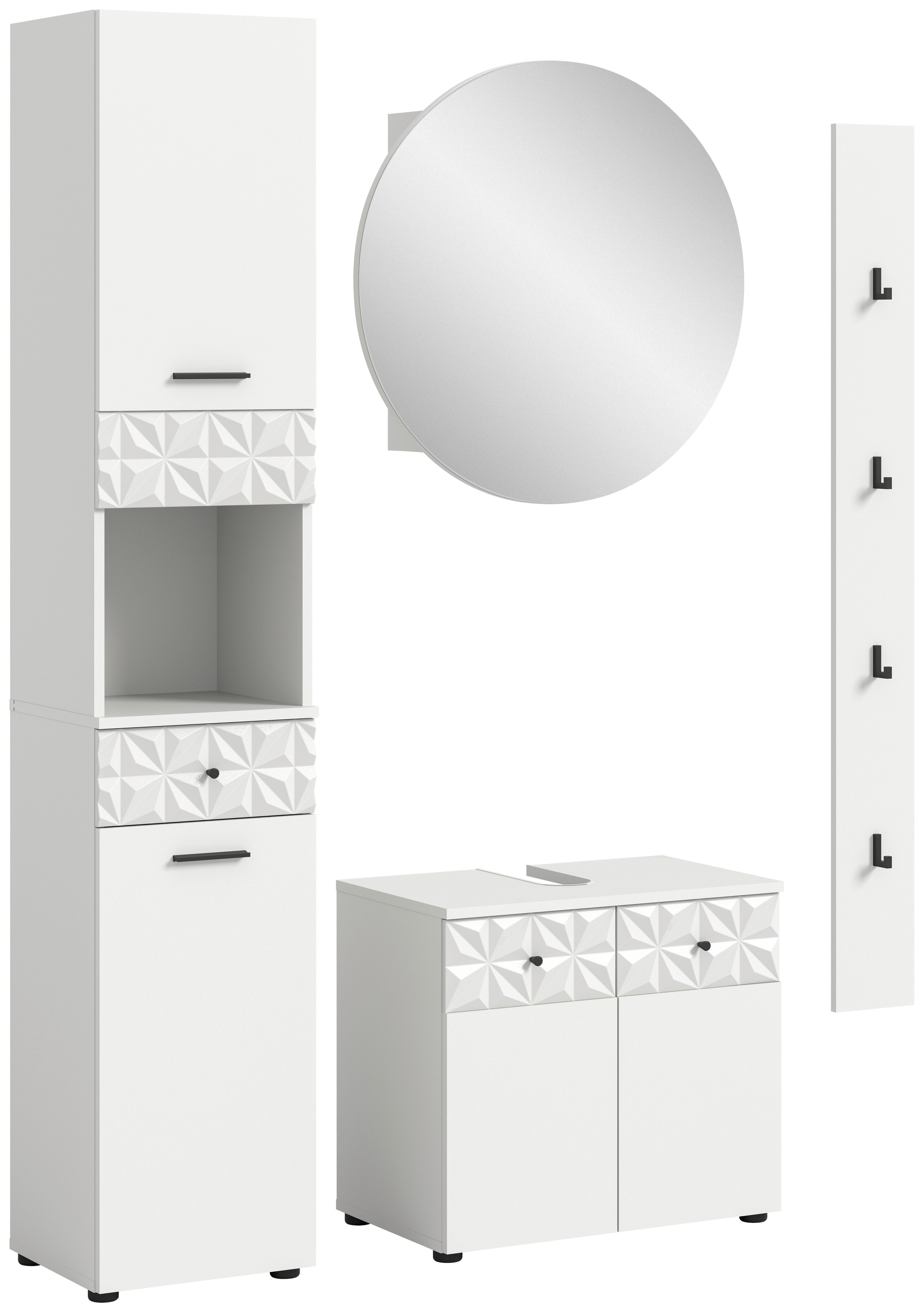 Kopalnica Prisma, Bela, 4-Delna - črna/bela, Moderno, kovina/steklo (111cm) - MID.YOU