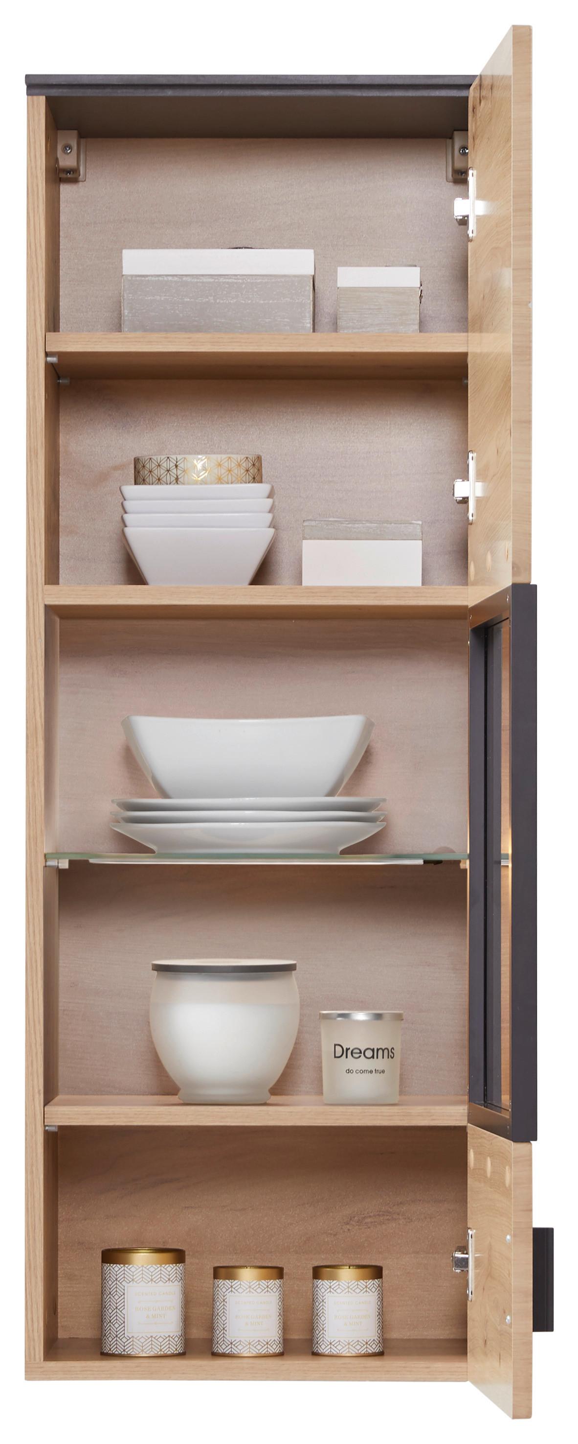 Viseća Vitrina Tonale - siva/boje hrasta, Moderno, staklo/drvni materijal (40,4/111/33cm) - Modern Living