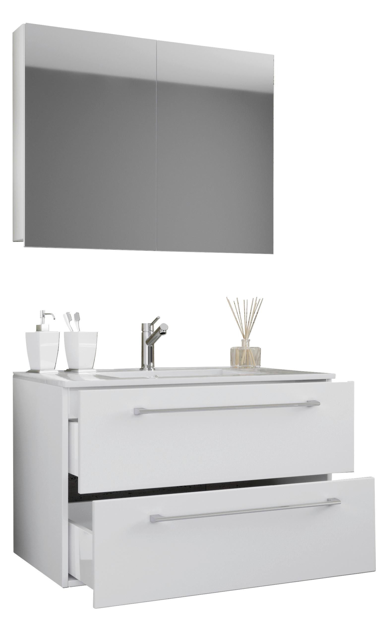 Kopalnica Badinos, Bela - bela/barve aluminija, Moderno, kovina/leseni material (60cm) - MID.YOU