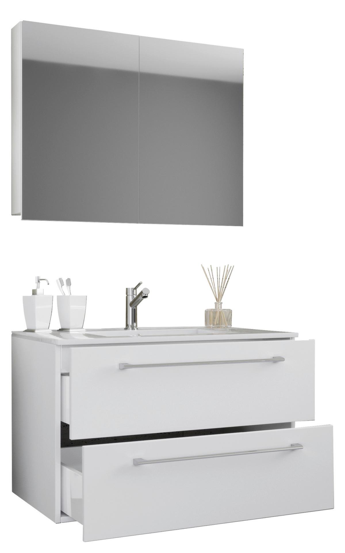 Kopalnica Badinos, Bela - bela/barve aluminija, Moderno, kovina/leseni material (60cm) - MID.YOU