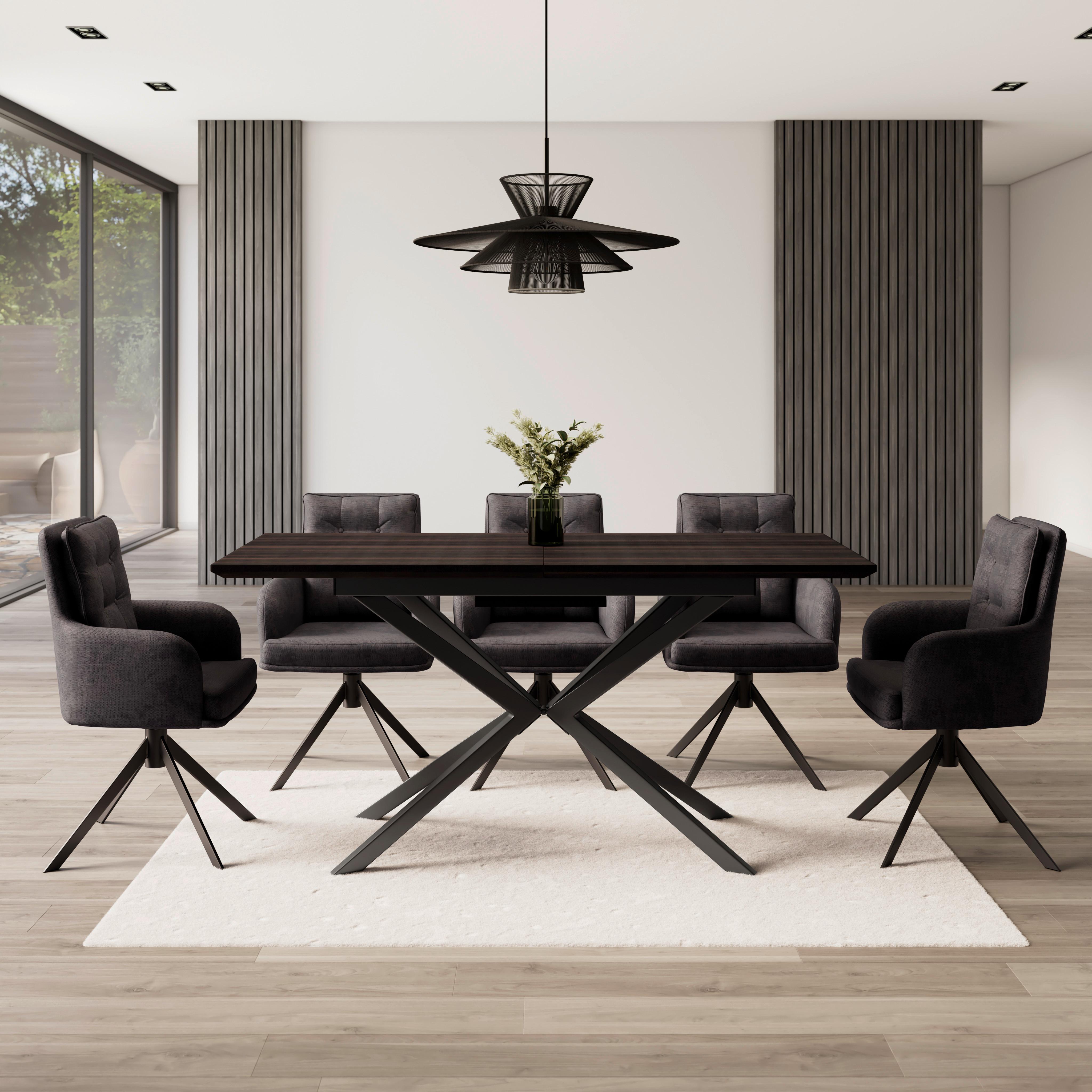 Esstisch ausziehbar Aki Walnussfarben MDF - Walnussfarben/Schwarz, MODERN, Holzwerkstoff/Metall (140-180/76/80cm) - Bessagi Home