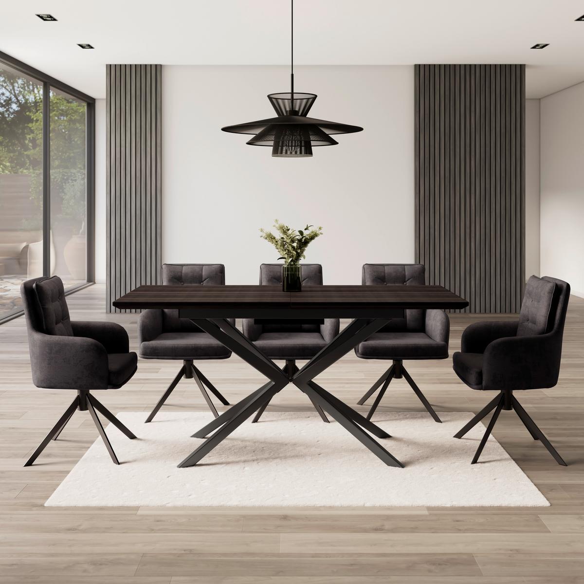 Esstisch ausziehbar Aki Walnussfarben MDF - Walnussfarben/Schwarz, MODERN, Holzwerkstoff/Metall (140-180/76/80cm) - Bessagi Home