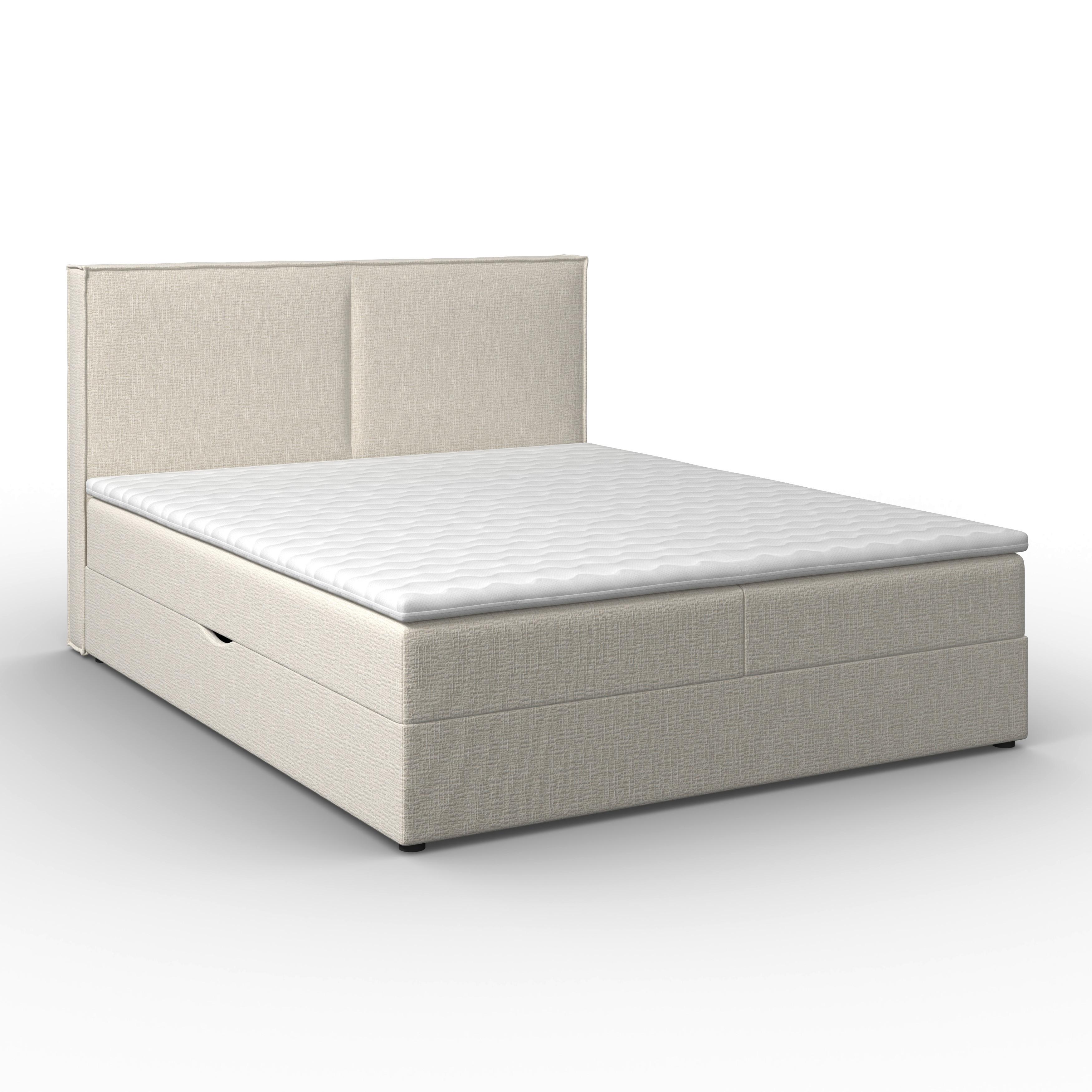 Boxbett Imola ca. 140x200 cm Creme inkl. Topper - Creme/Schwarz, MODERN, Holz/Kunststoff (140/200cm) - Bessagi Home