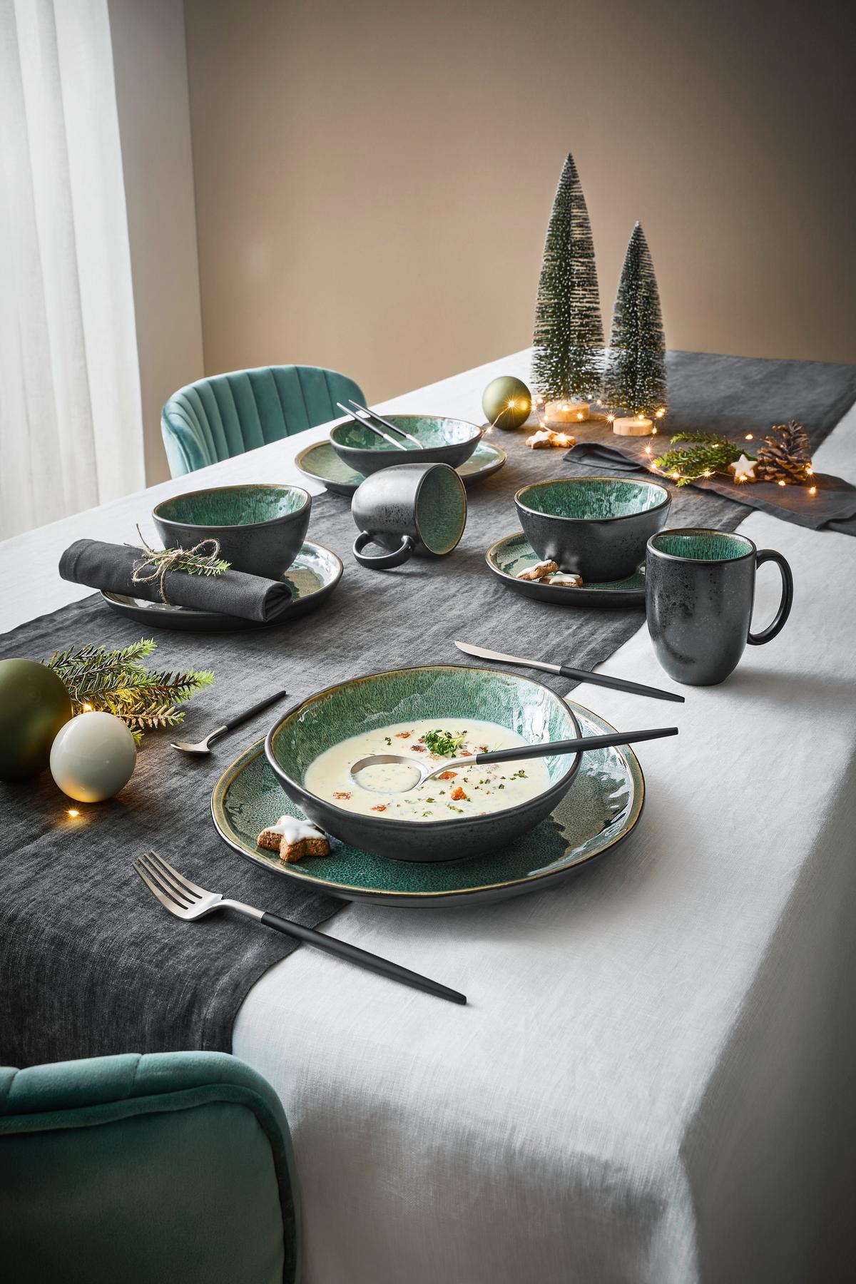 SERWIS OBIADOWO-ŚNIADANIOWY SØREN GREEN - zielony, Trend, ceramika - Novel