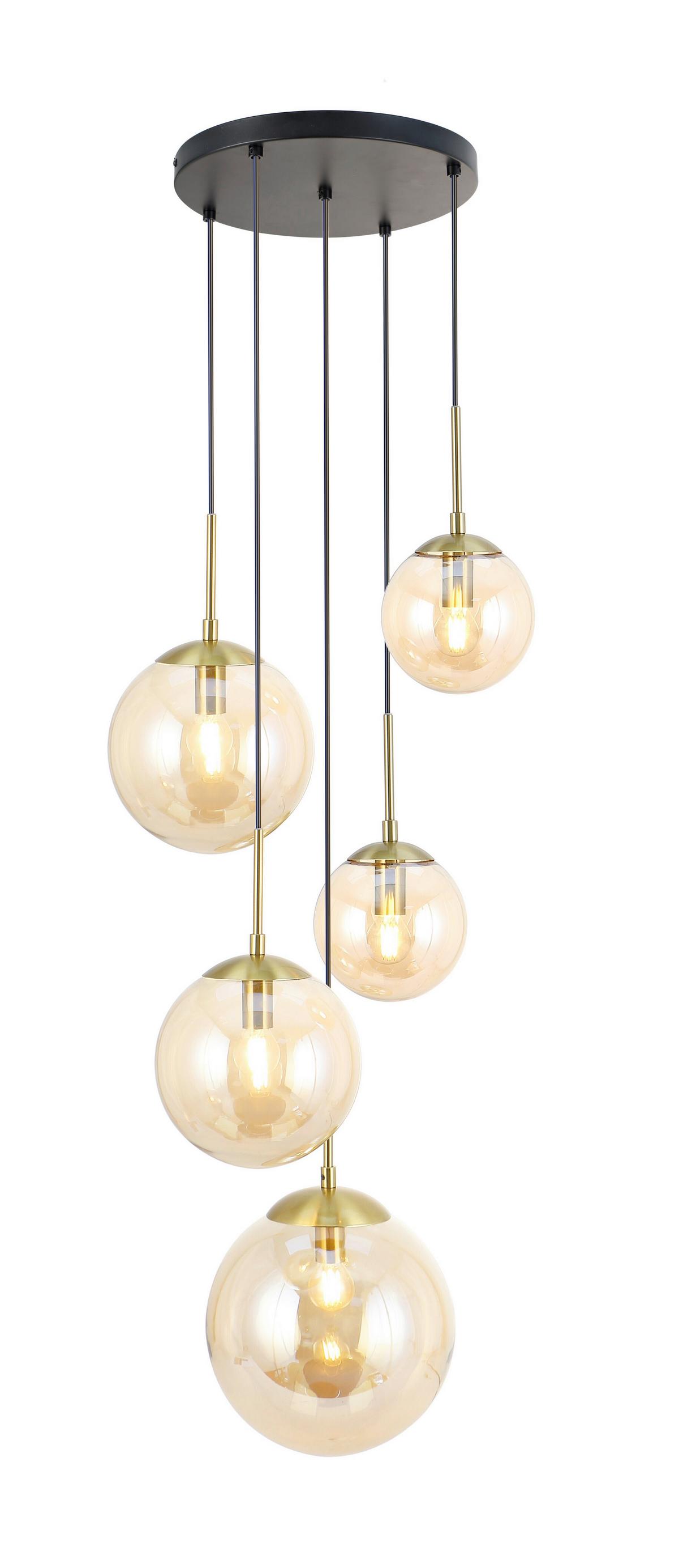 LAMPA WISZĄCA MARA - kolor bursztynowy/czarny, Trend, metal/szkło (44,5/120cm) - Novel