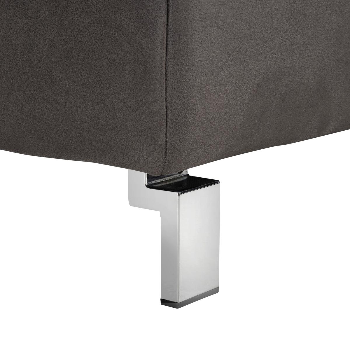 Ecksofa in Anthrazit mit Relaxfunktion - Chromfarben/Beige, Konventionell, Textil/Metall (263/89/220cm) - Premium Living