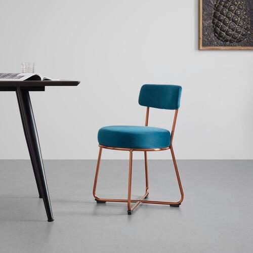 Stuhl Pamela Petrol Samt Gepolstert - Roségold/Petrol, MODERN, Holz/Textil (44/73/47,5cm) - Bessagi Home