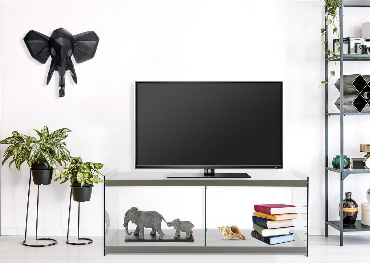 Beistelltisch Tv-Tisch Elementary 100 Grau - Grau, Design, Glas/Holz (120/45/60cm) - Kayoom