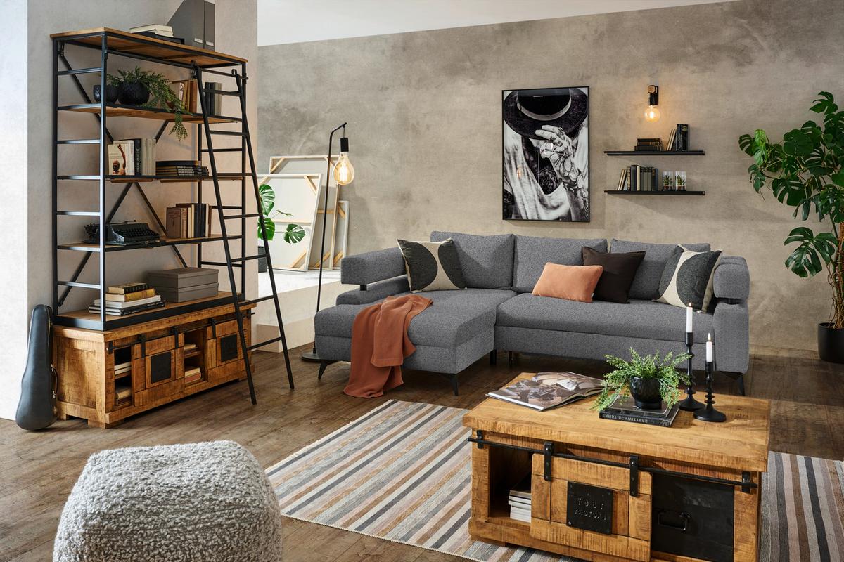 Kutna Garnitura Rosalie - tamno siva/crna, Konvencionalno, tekstil/metal (184/265cm) - Modern Living