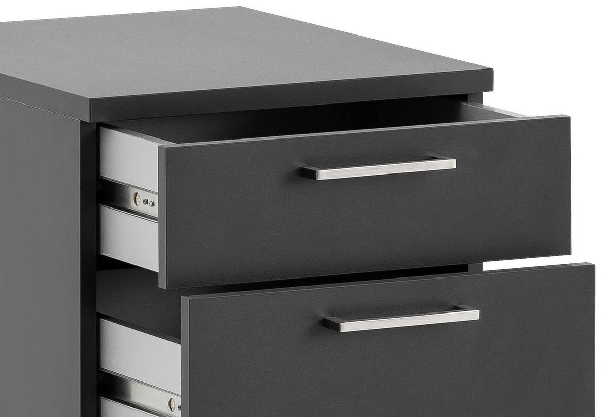 Rollcontainer "Serie 1500" , schwarz - Anthrazit/Nickelfarben, KONVENTIONELL, Holzwerkstoff/Metall (41,2/60,1/49,6cm) - MID.YOU