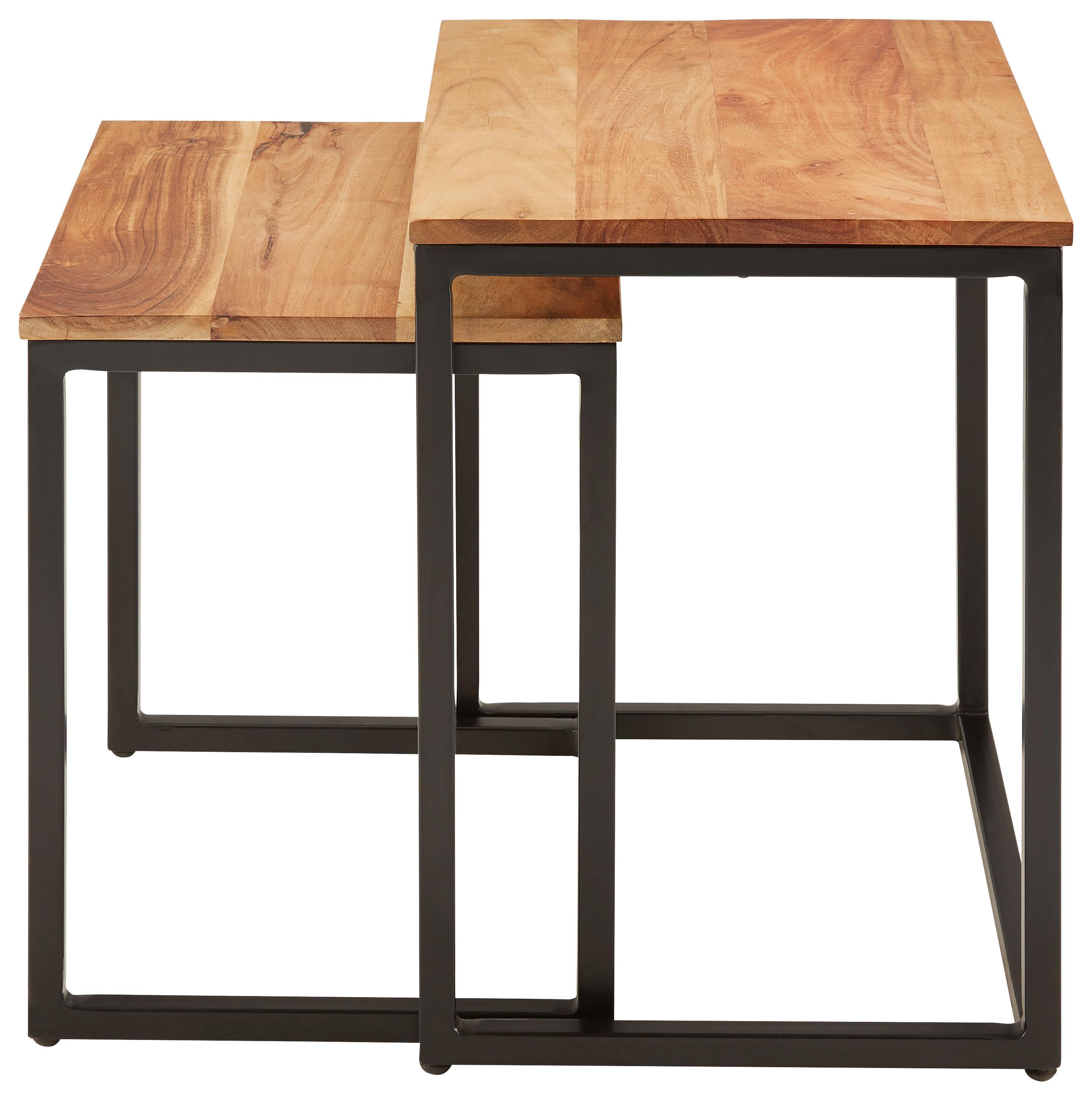Beistelltischset in Akazie/Schwarz 2-teilig - Schwarz/Akaziefarben, MODERN, Holz/Metall (50/44/50,5/44,5/35,5/35,5cm) - Modern Living