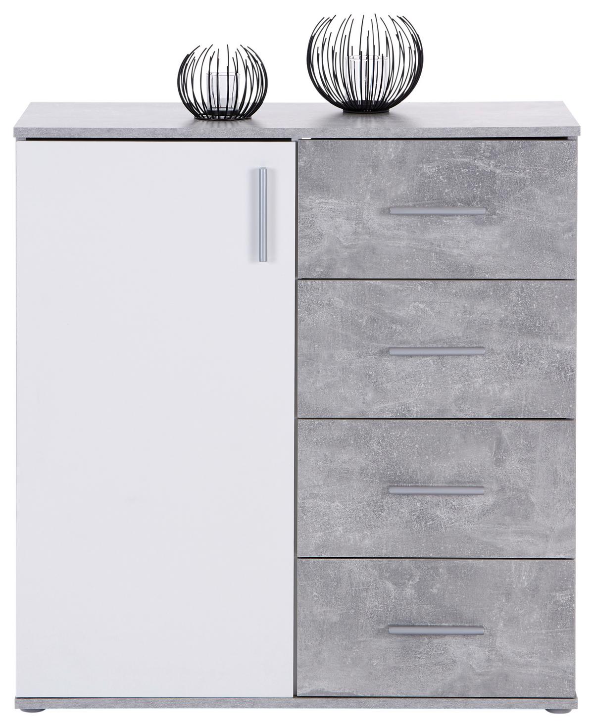 Komoda Ina 02, Siva, Bela - bela/barve aluminija, Moderno, umetna masa/leseni material (88,2/94,8/38,3cm) - Mömax