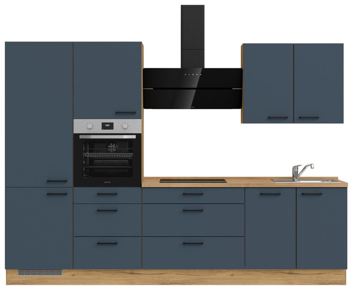 Küchenblock Easytouch High m. Geräten Dunkelblau - Eichefarben/Schwarz, MODERN, Holzwerkstoff/Metall (300cm) - Nobilia