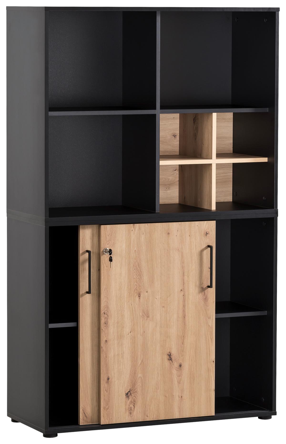 Aktenschrank Aino U 1000 ST Schwarz/Eiche Artisan - Schwarz/Eiche Artisan, MODERN, Holzwerkstoff (100,1/83,6/41cm) - MID.YOU