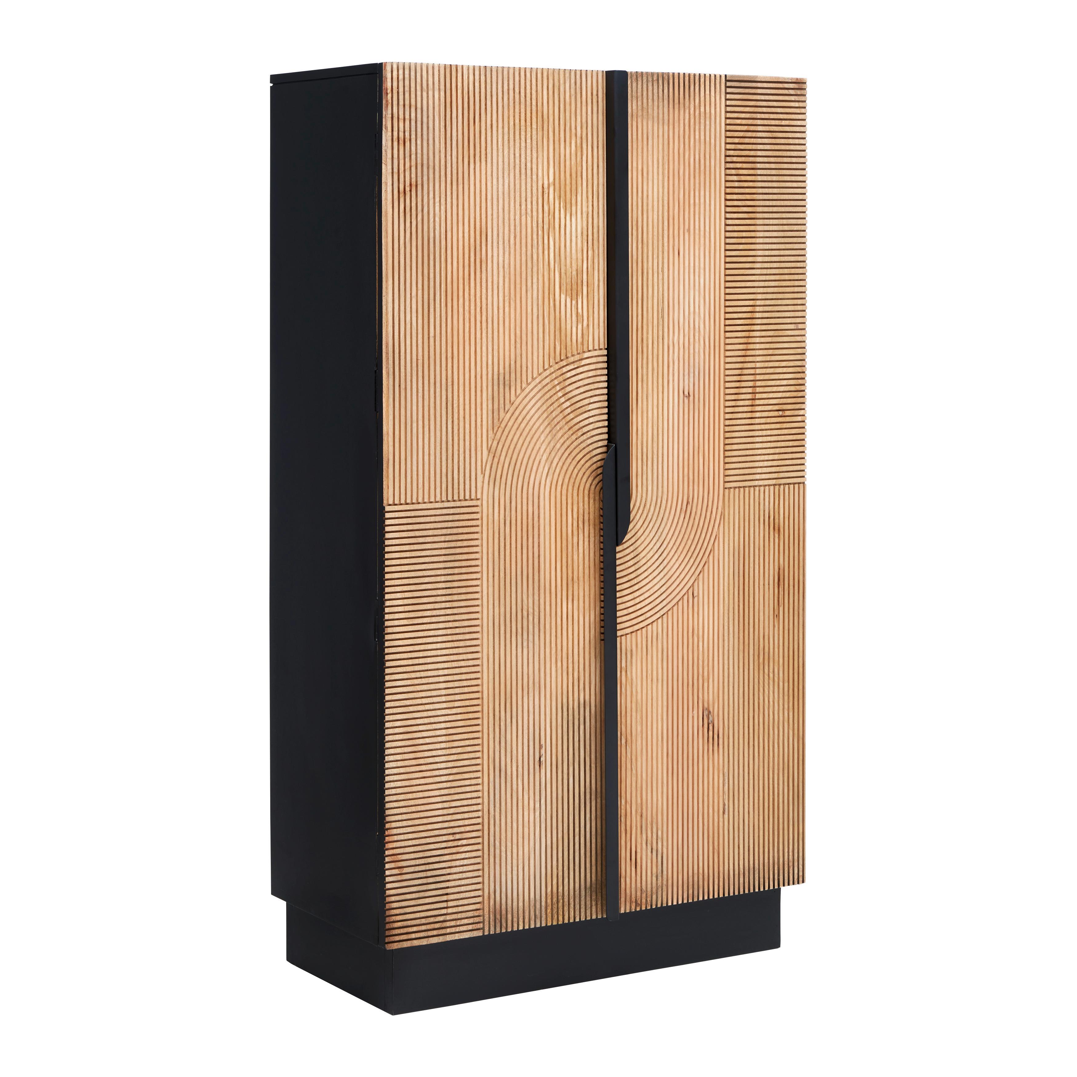 Barschrank Arian aus Mangoholz in Naturfarben/Schwarz - Schwarz/Naturfarben, MODERN, Holz/Metall (85/155/42cm) - Zandiara
