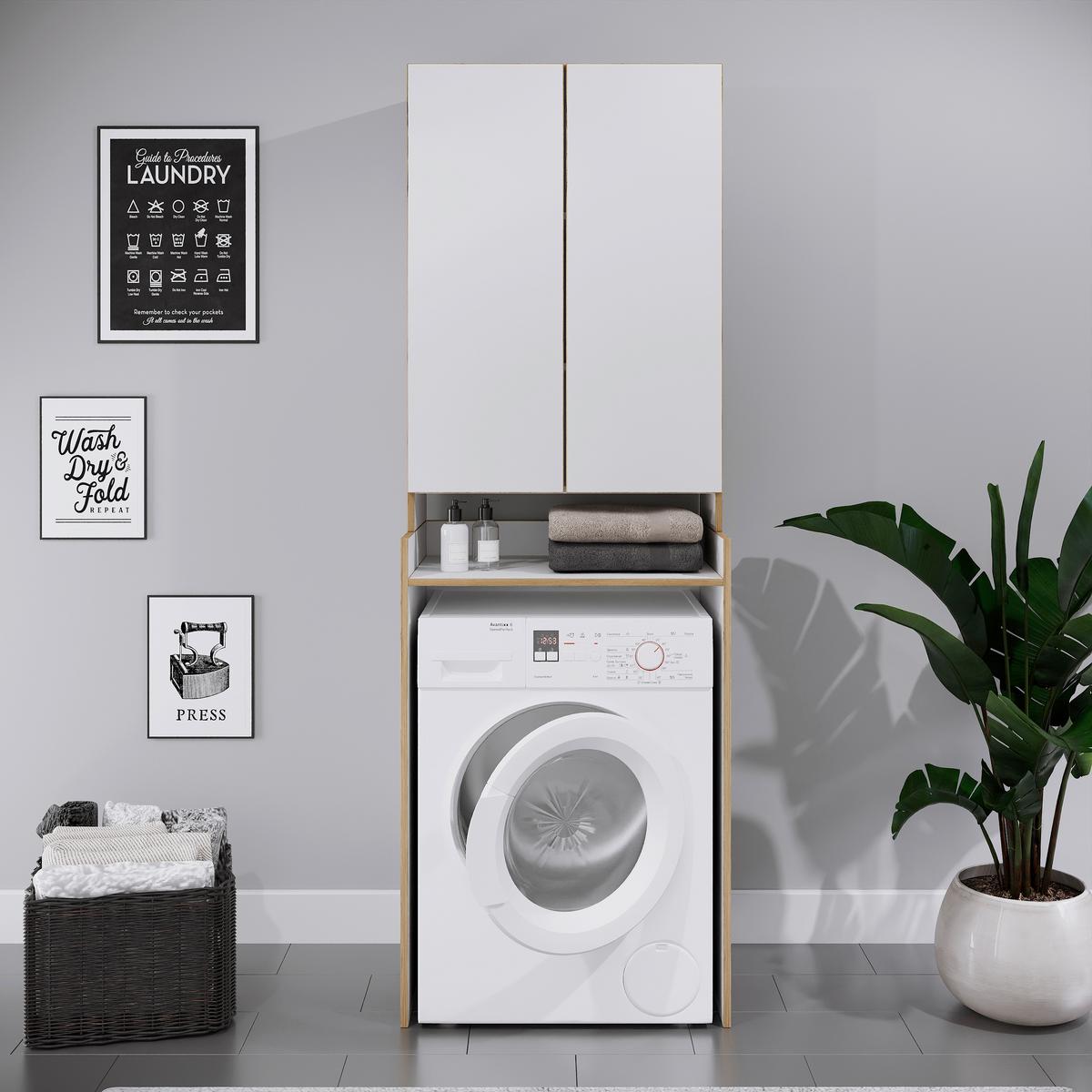 Waschmaschinenschrank Rislo - Honigeiche/Weiss, Trend, Holzwerkstoff (67/200/48cm) - MID.YOU