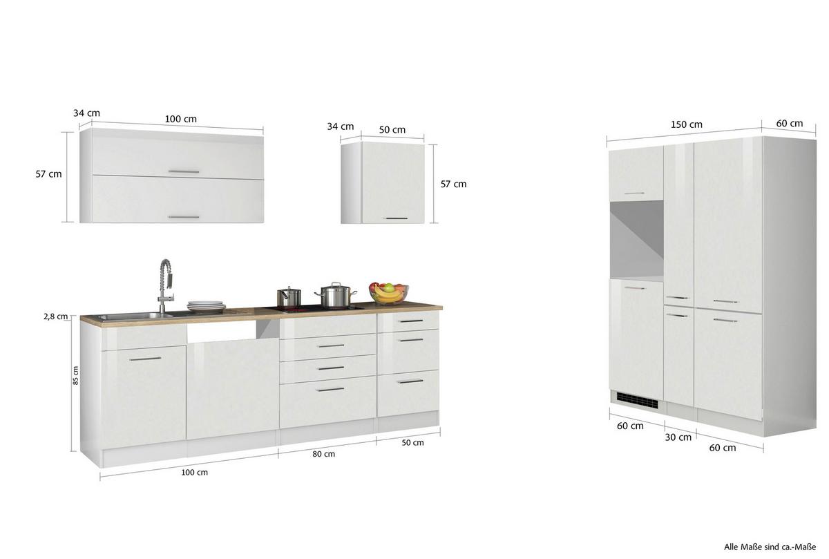 Küchenleerblock Mailand o. Geräte Weiß Hochglanz - Weiß Hochglanz/Silberfarben, MODERN, Holzwerkstoff/Metall (390cm) - Held