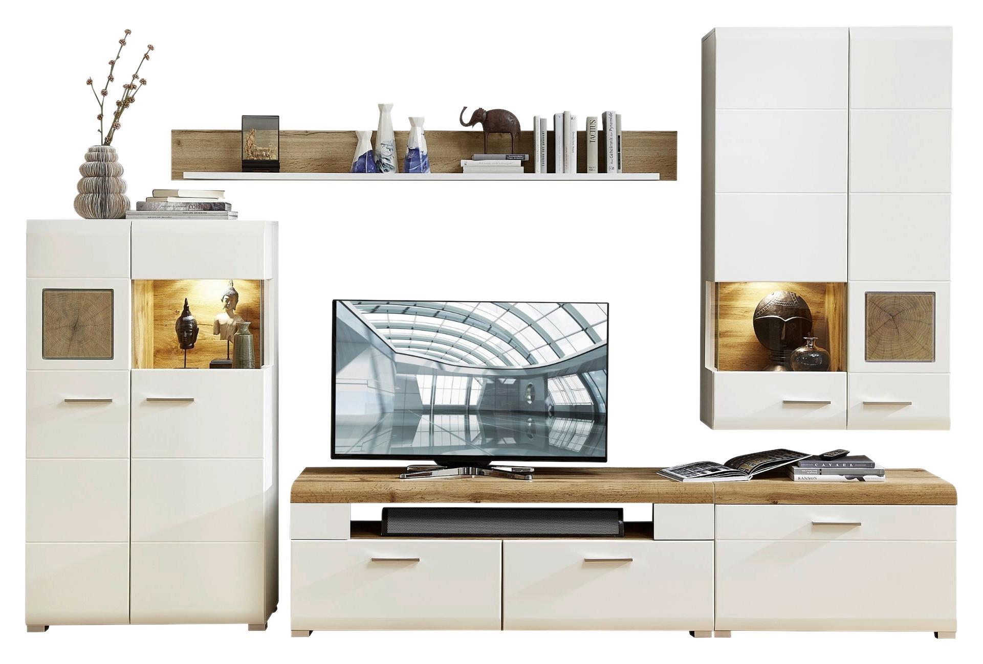 Wohnwand Fun Plus 80 Weiß - Chromfarben/Silberfarben, MODERN, Holzwerkstoff/Metall (320/205/47cm) - Mömax