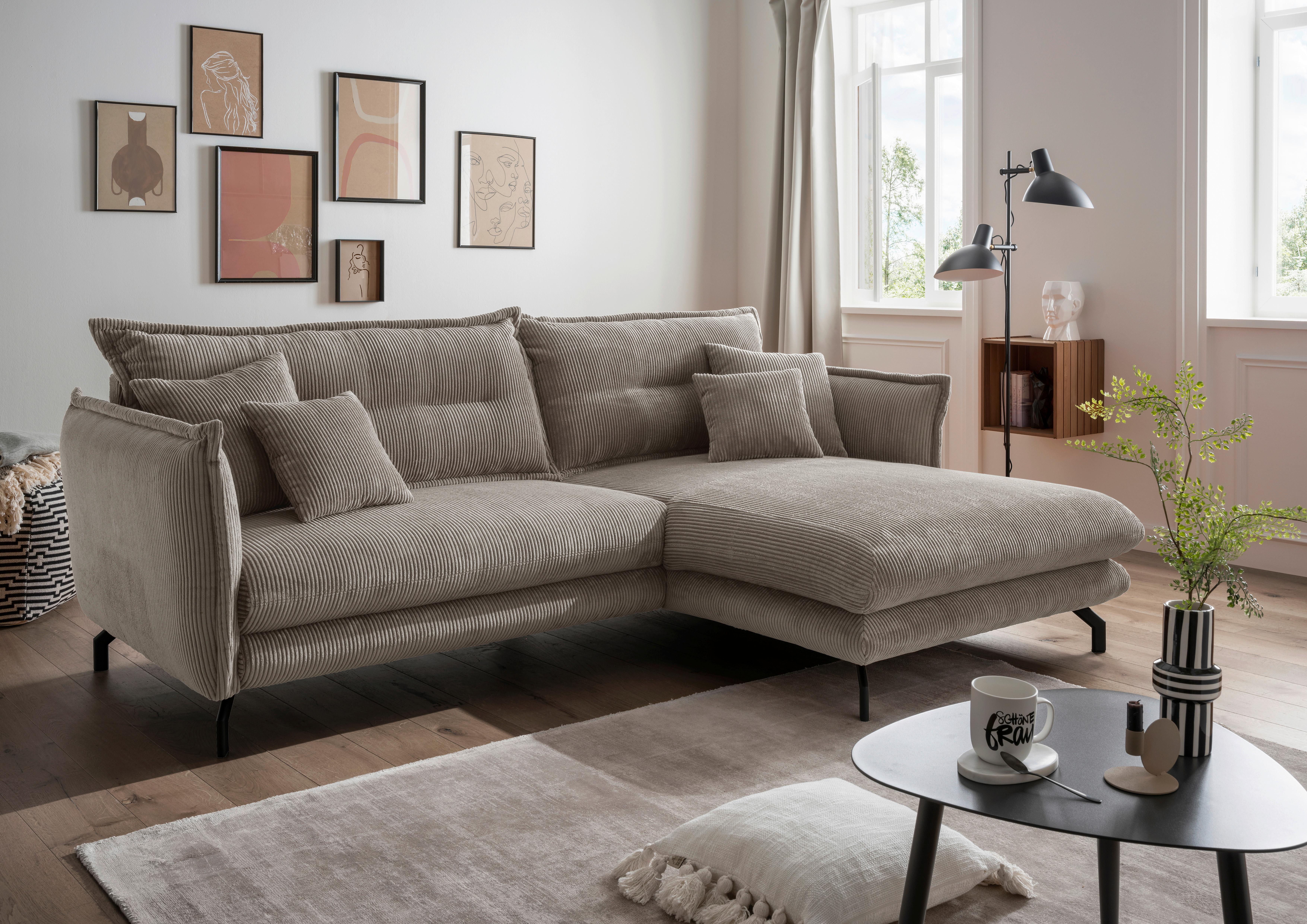 Wohnlandschaft Lava Graubraun Cord - Graubraun/Schwarz, MODERN, Textil/Metall (255/180cm) - Livetastic