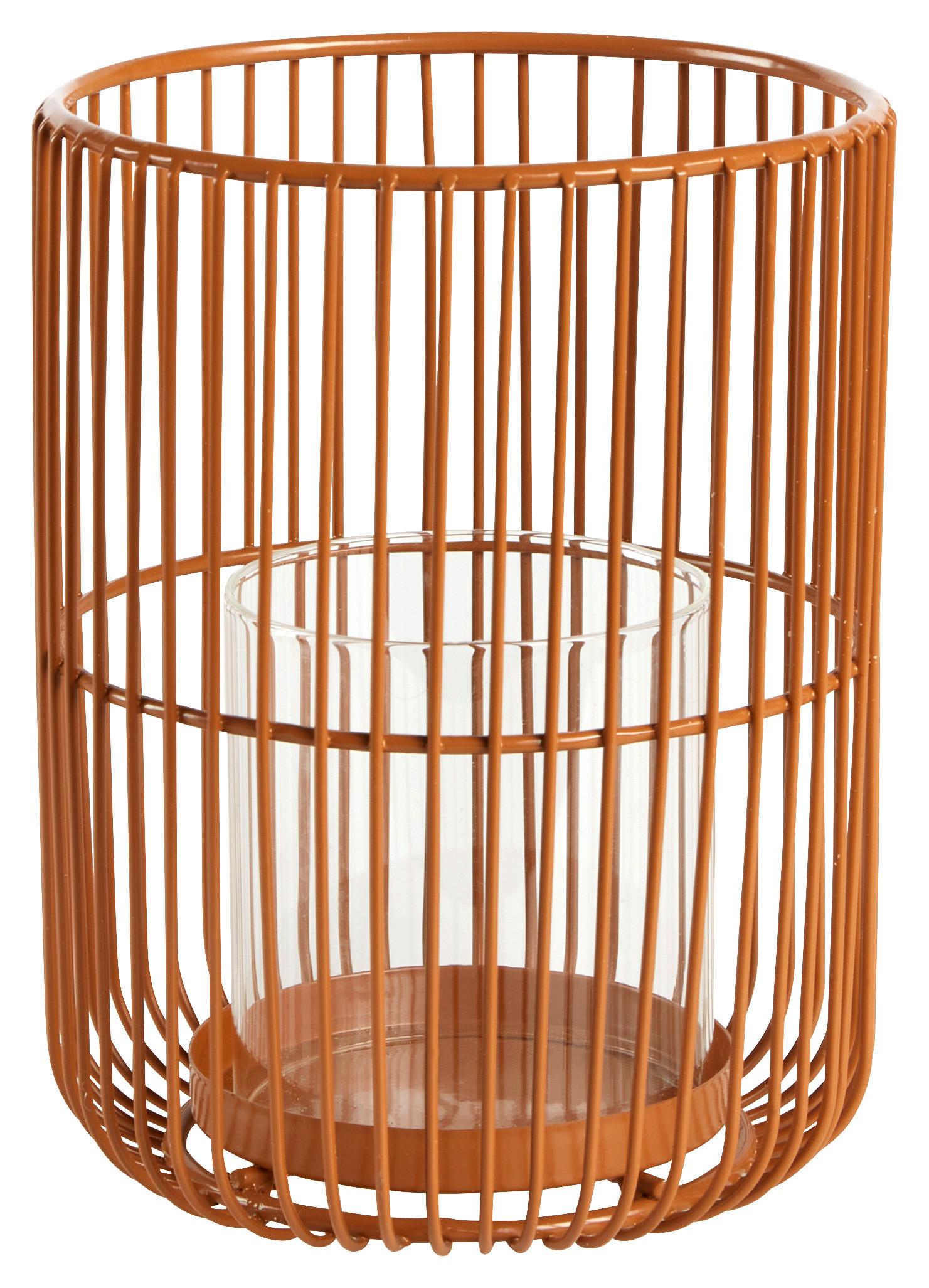 Windlicht Cindy I in Braun Ø ca. 20cm - Braun, Basics, Glas/Metall (20/15cm) - Modern Living