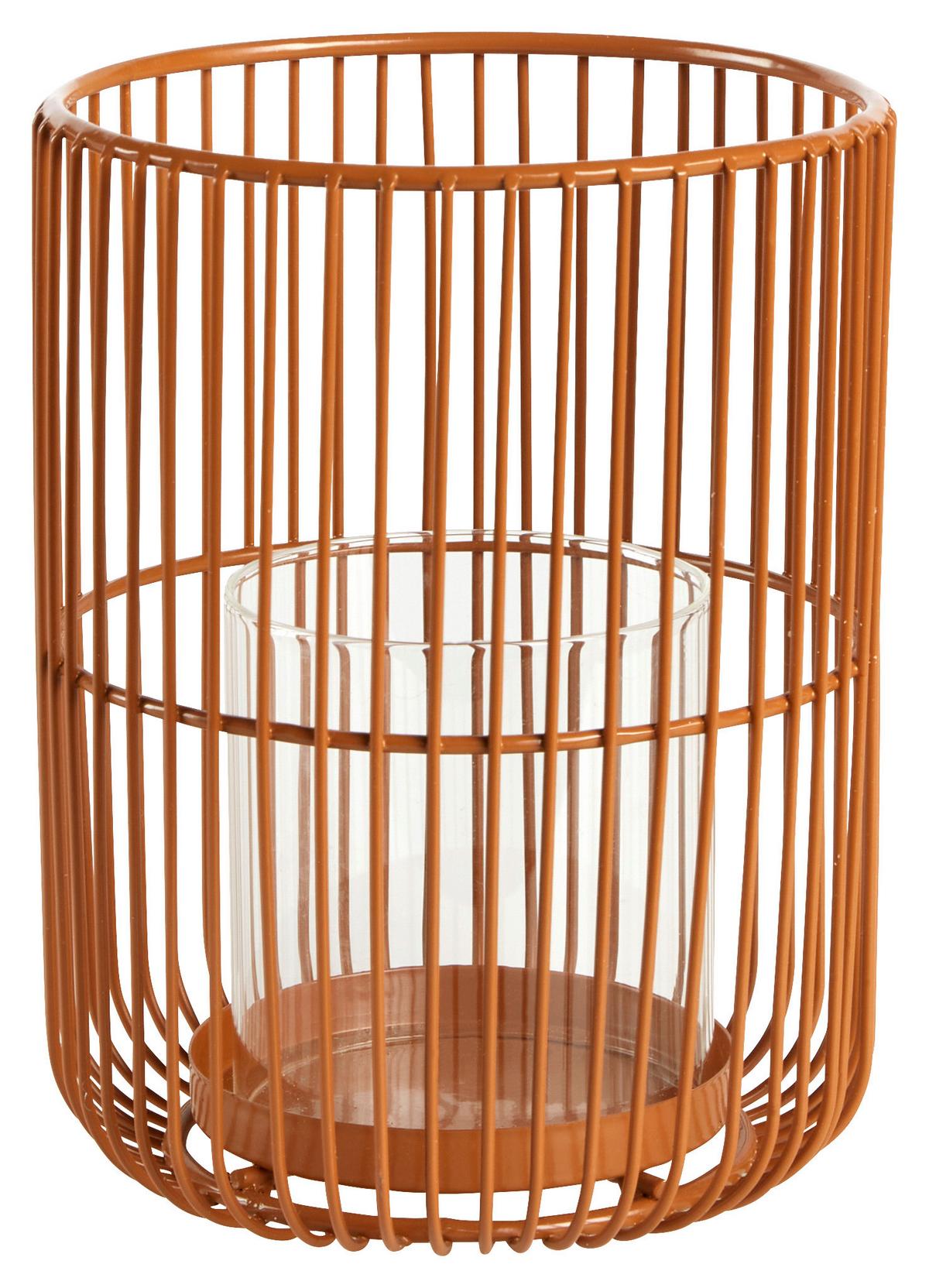 Windlicht Cindy I in Braun Ø ca. 20cm - Braun, Basics, Glas/Metall (20/15cm) - Modern Living