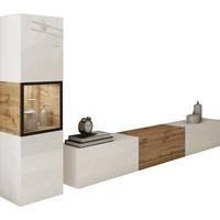 Wohnwand Berlin Eiche Wotan/Weiß - Eiche Wotan/Weiß, Design, Glas/Holzwerkstoff (210/130/32,5cm) - P & B